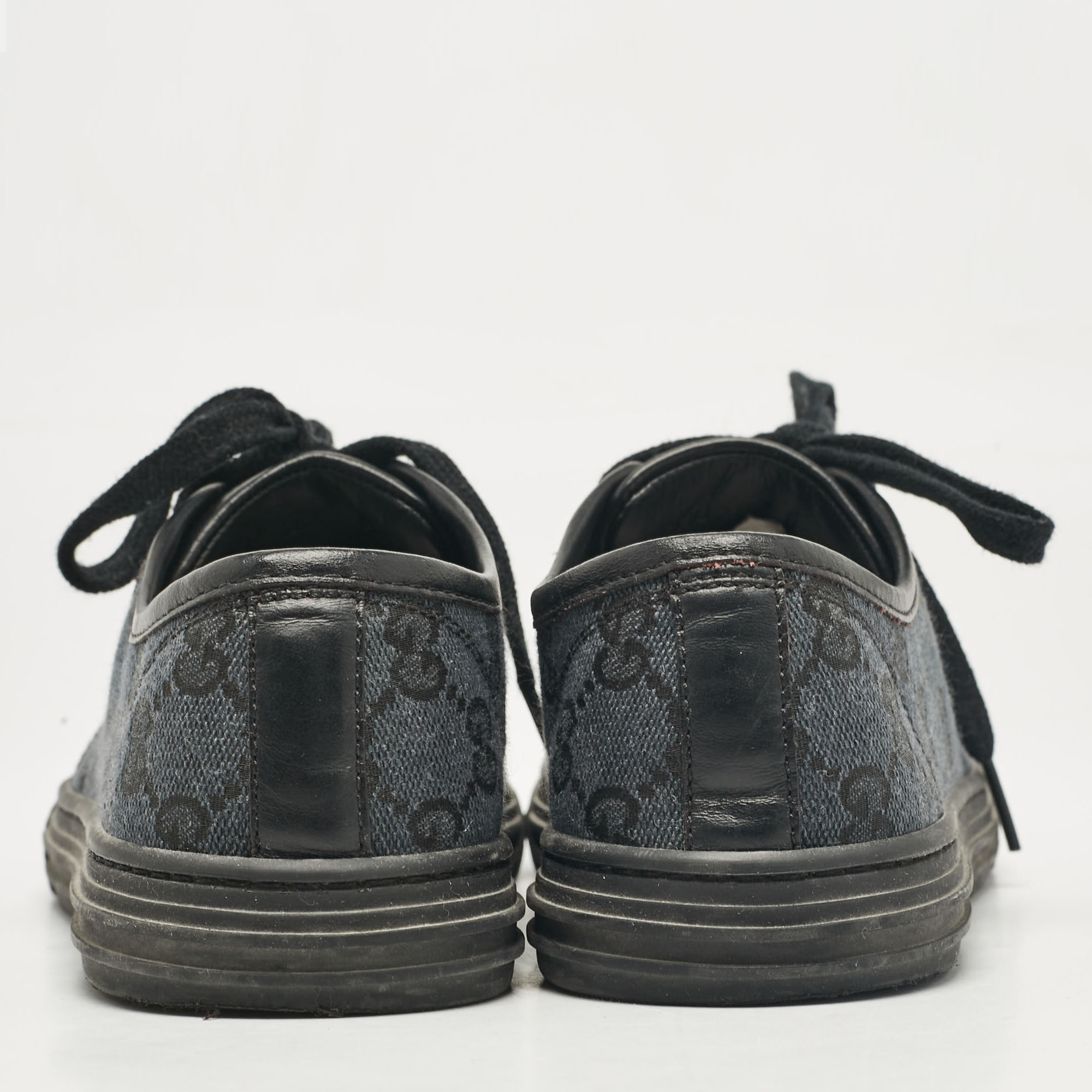 Gucci Black/Green Canvas Leather Lace Up Sneakers Size 37 