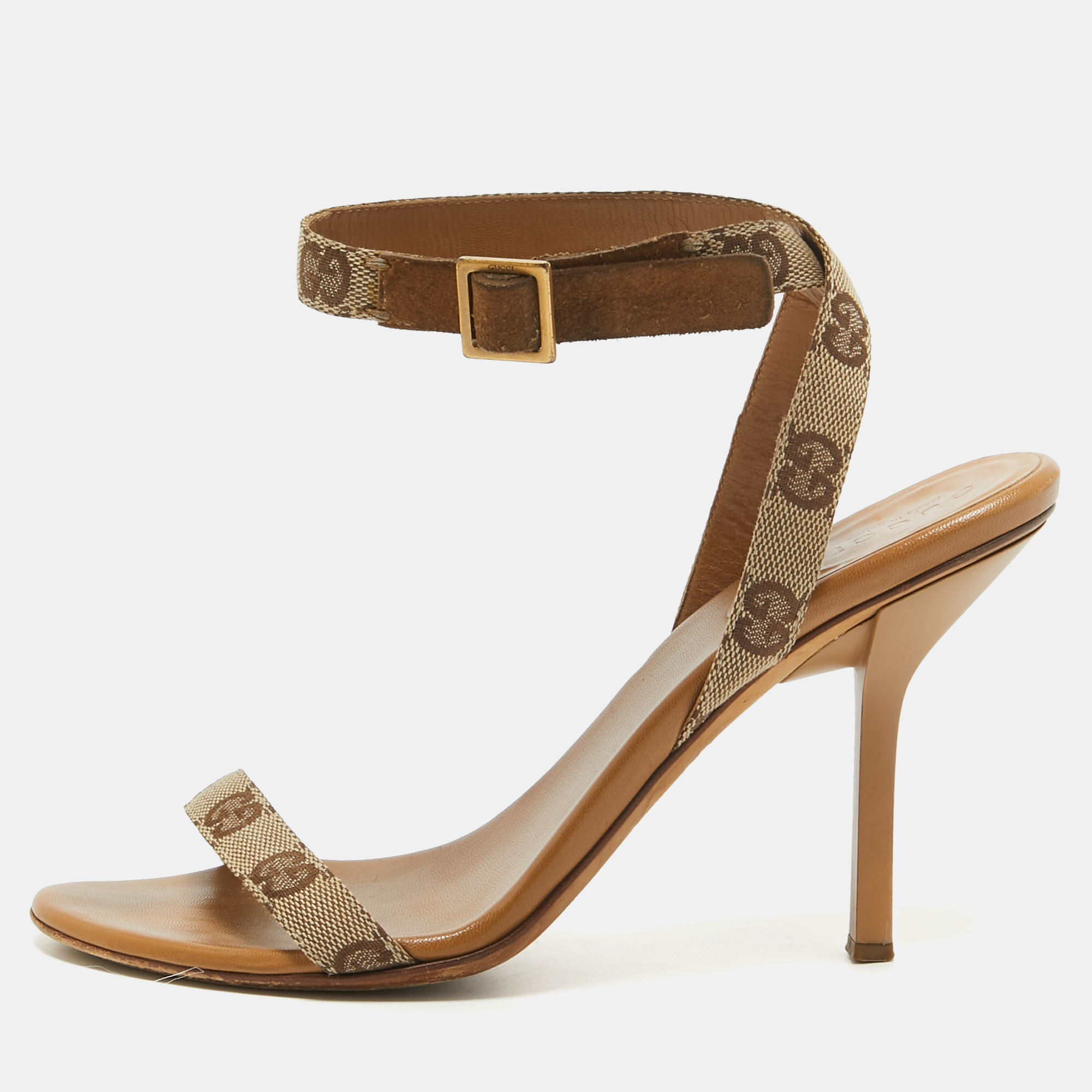 

Gucci Brown GG Canvas Ankle Strap Sandals Size