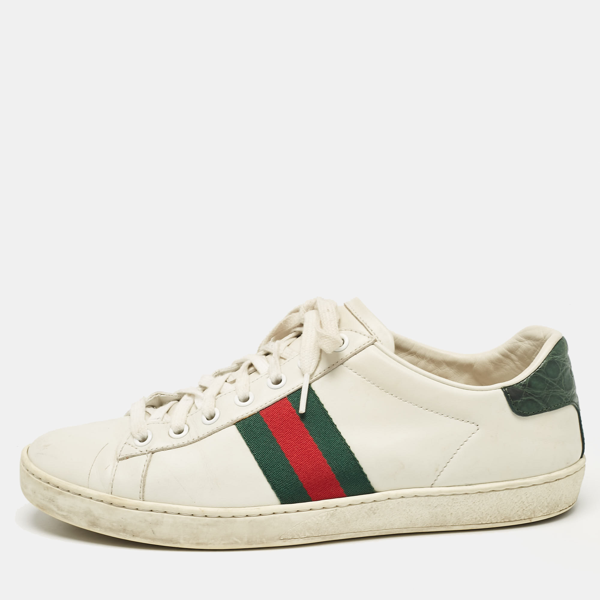 

Gucci White Crocodile and Leather Ace Lace Up Sneakers Size