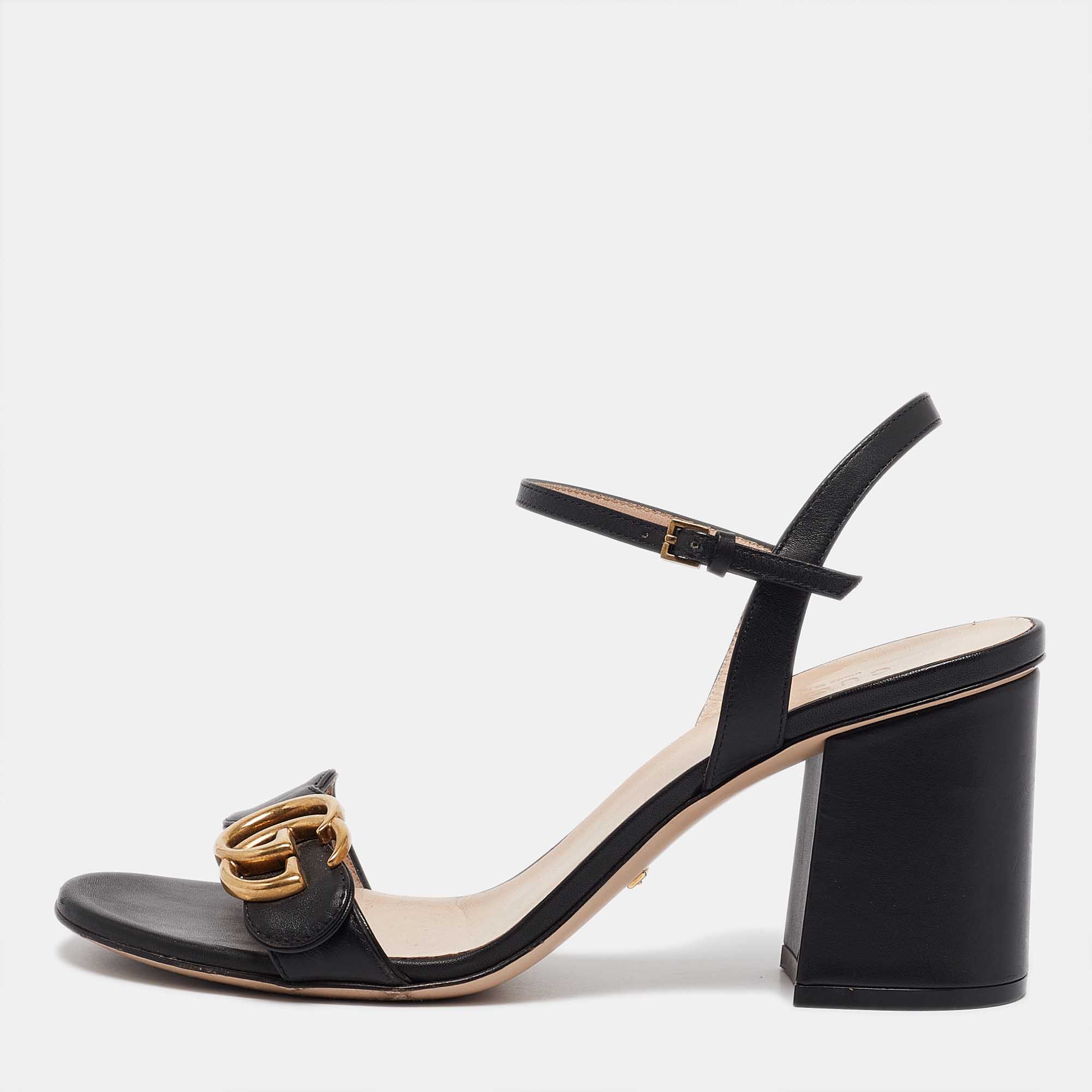 

Gucci Black Leather GG Marmont Ankle Strap Sandals Size