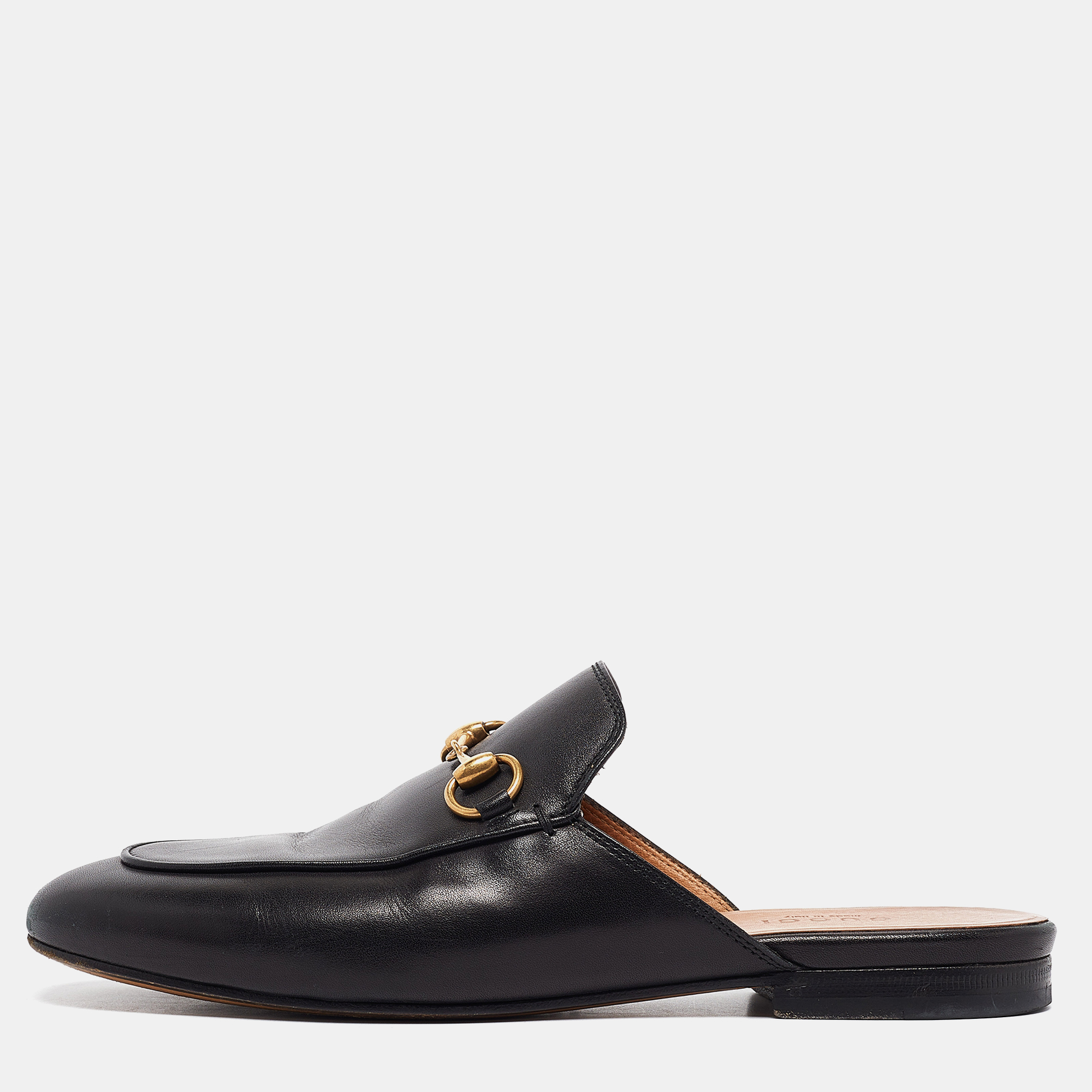 Pre-owned Gucci Black Leather Princetown Flat Mules Size 36