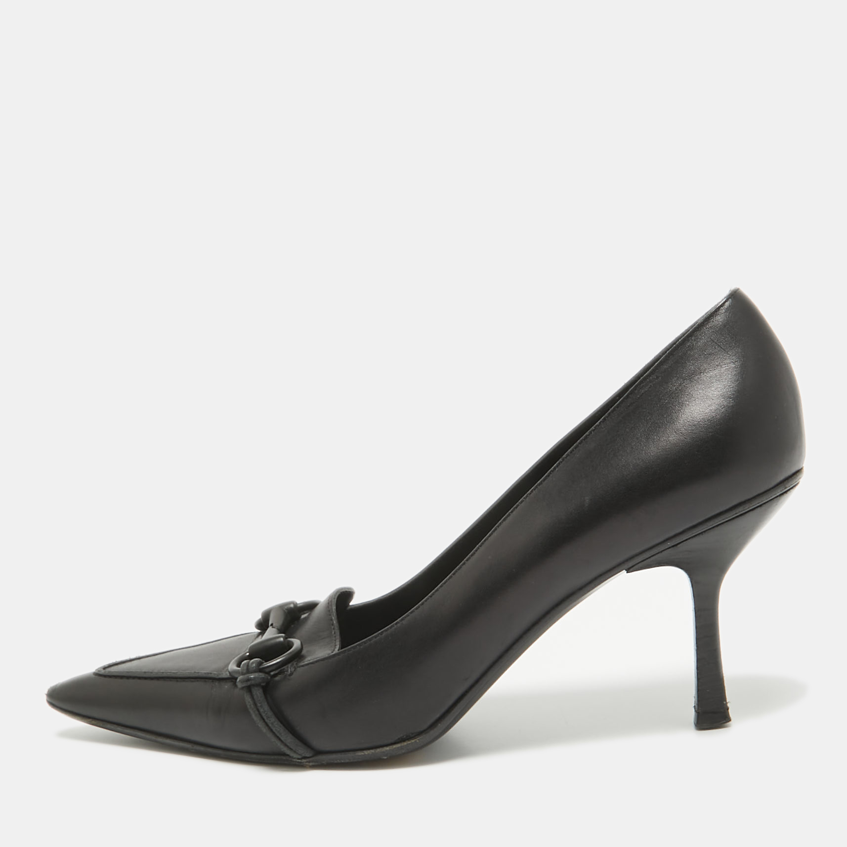 

Gucci Black Leather Horsebit Pointed Toe Pumps Size