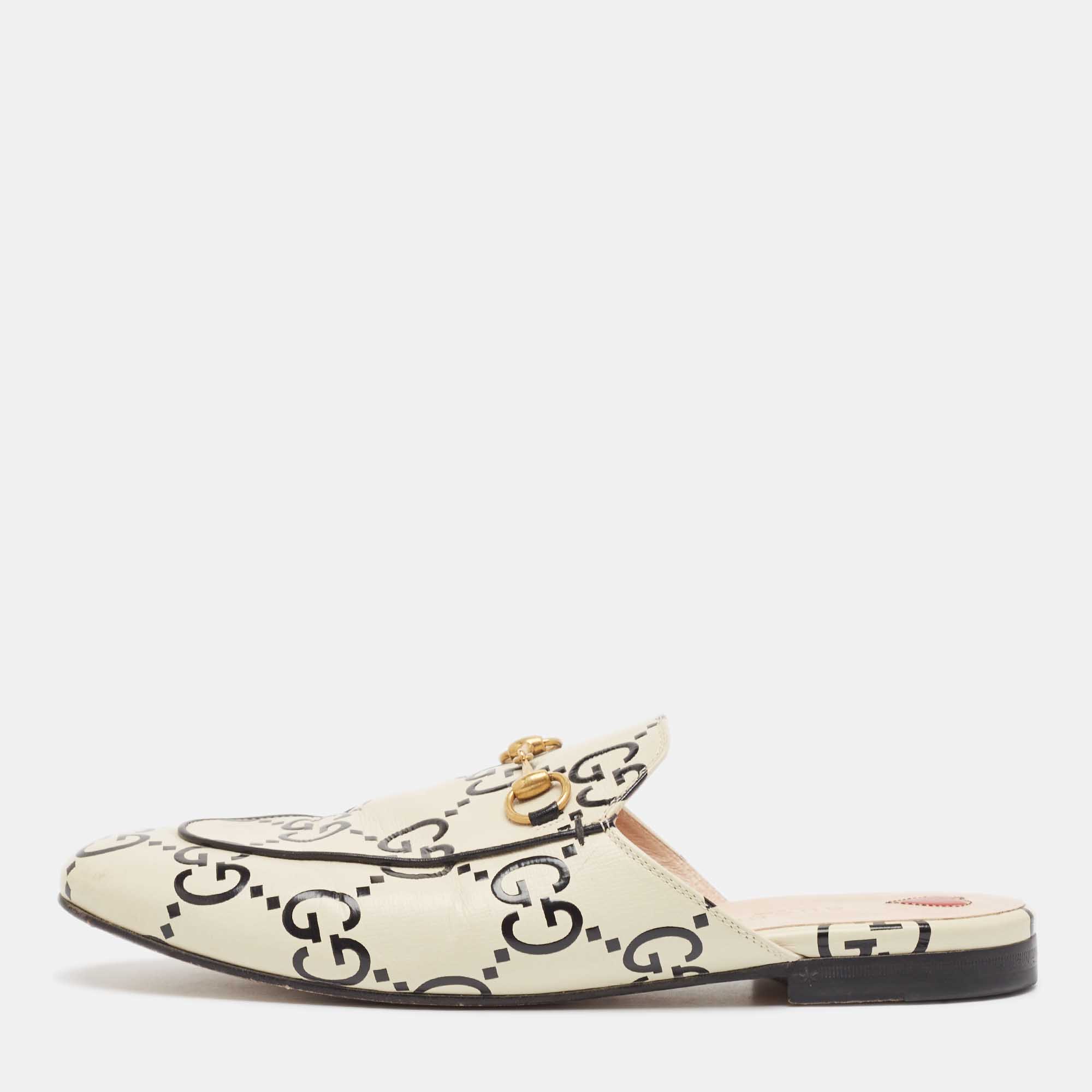 

Gucci Cream/Black Leather Ghost Princetown Mules Size