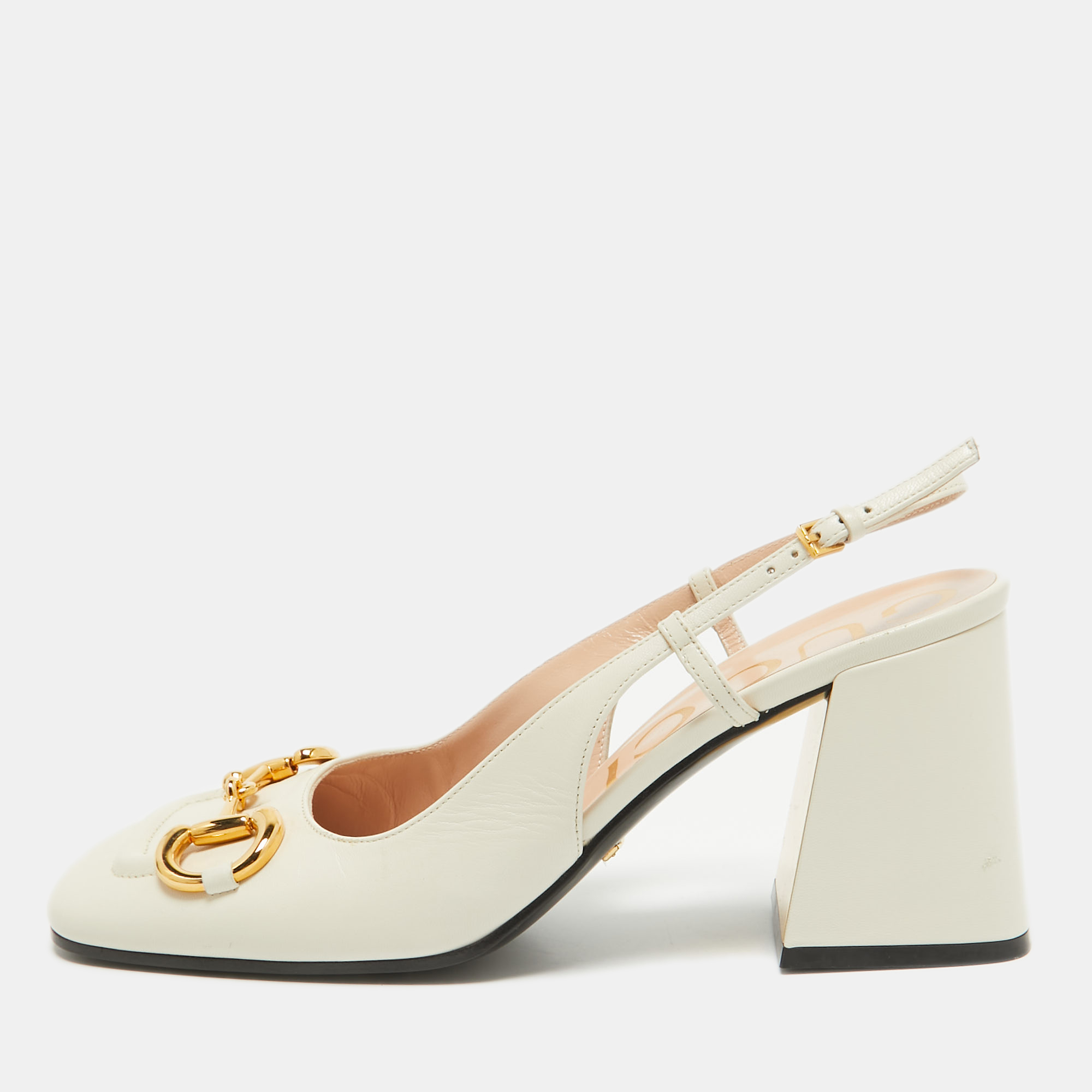 

Gucci Cream Leather Horsebit Slingback Pumps Size