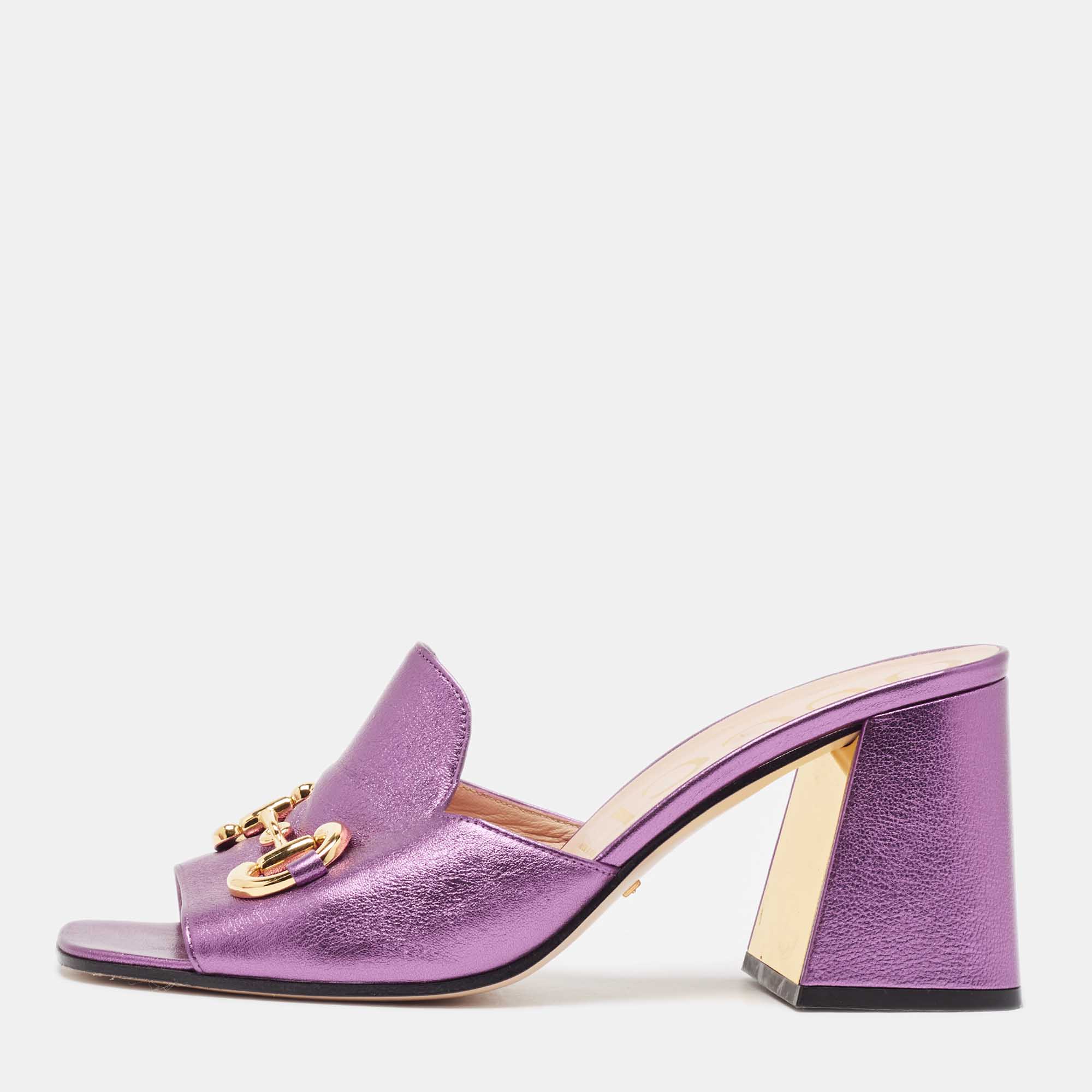 

Gucci Metallic Purple Leather Slide Sandals Size