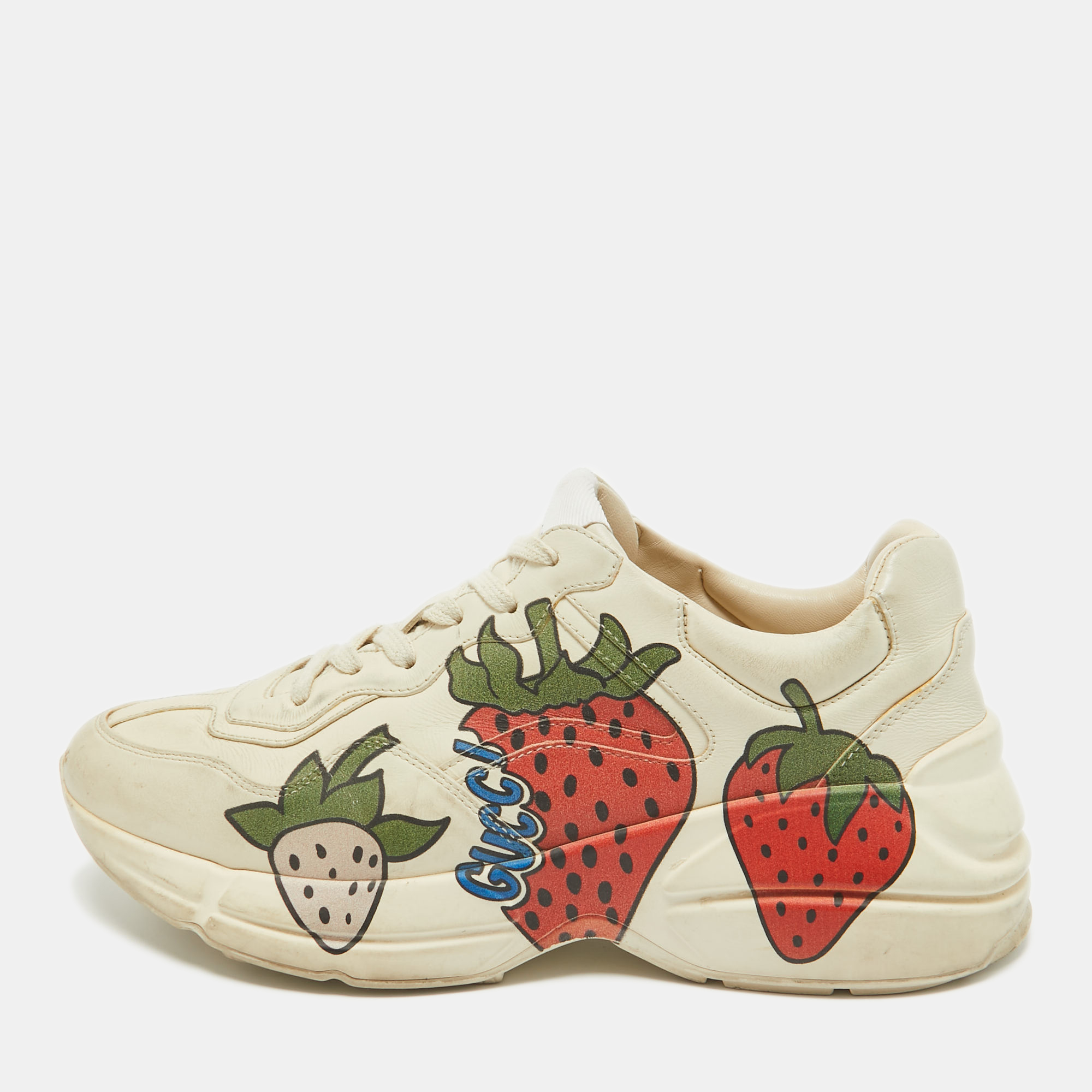 

Gucci Cream Leather Rhyton Lace Up Sneakers Size