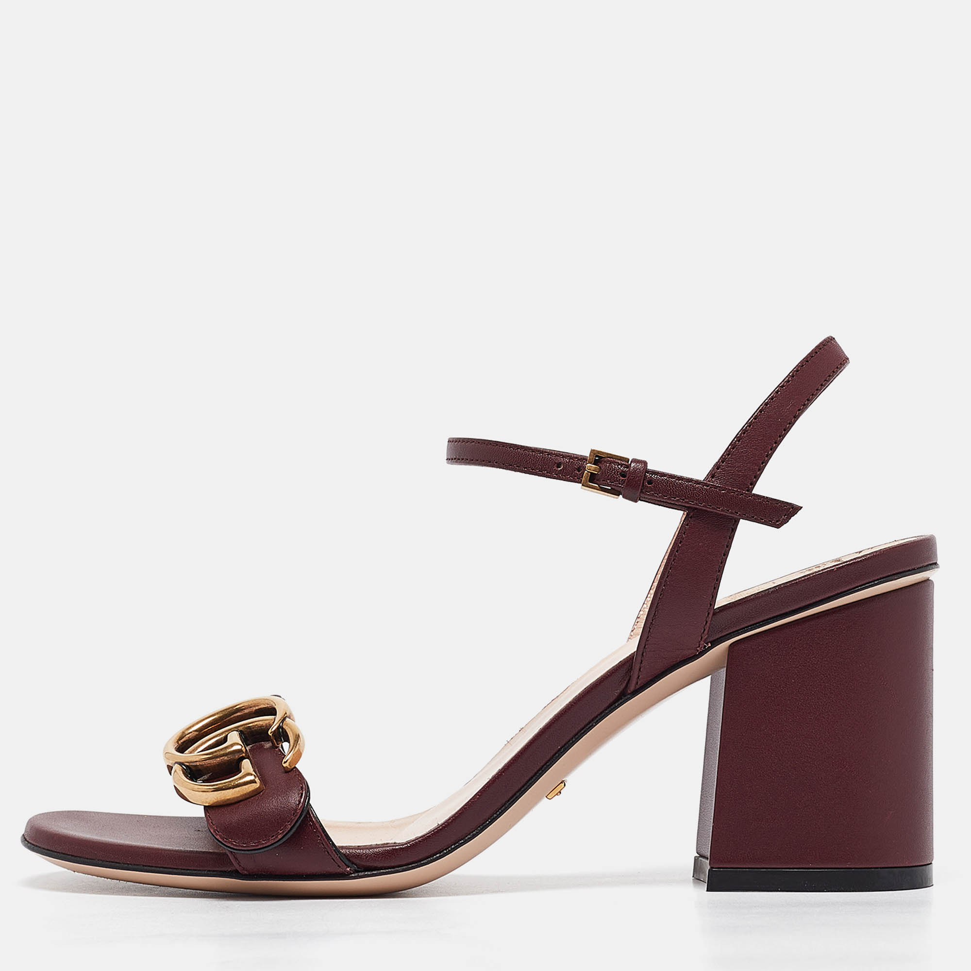 

Gucci Burgundy Leather GG Marmont Ankle Strap Sandals Size