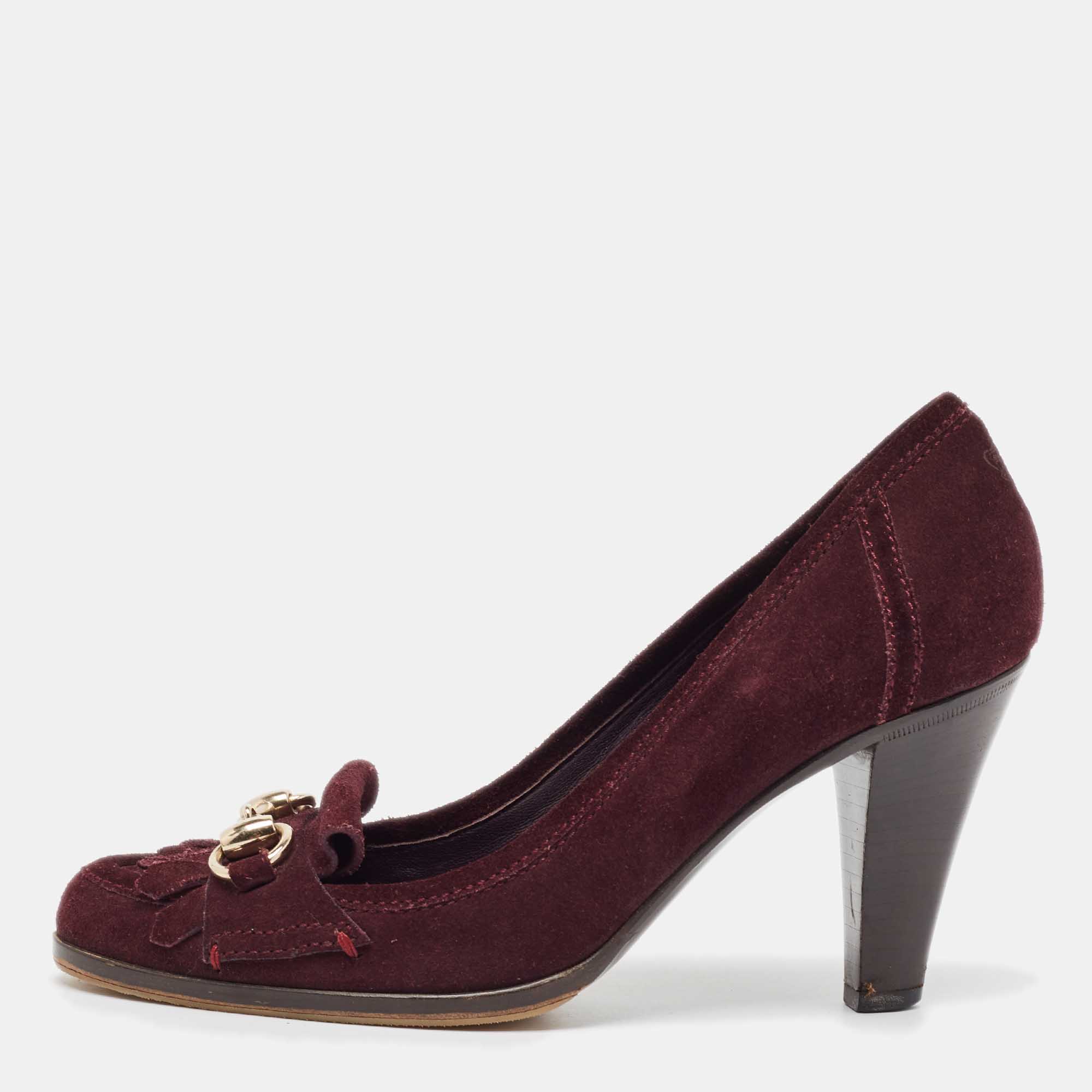 

Gucci Burgundy Suede Fringe Pumps Size