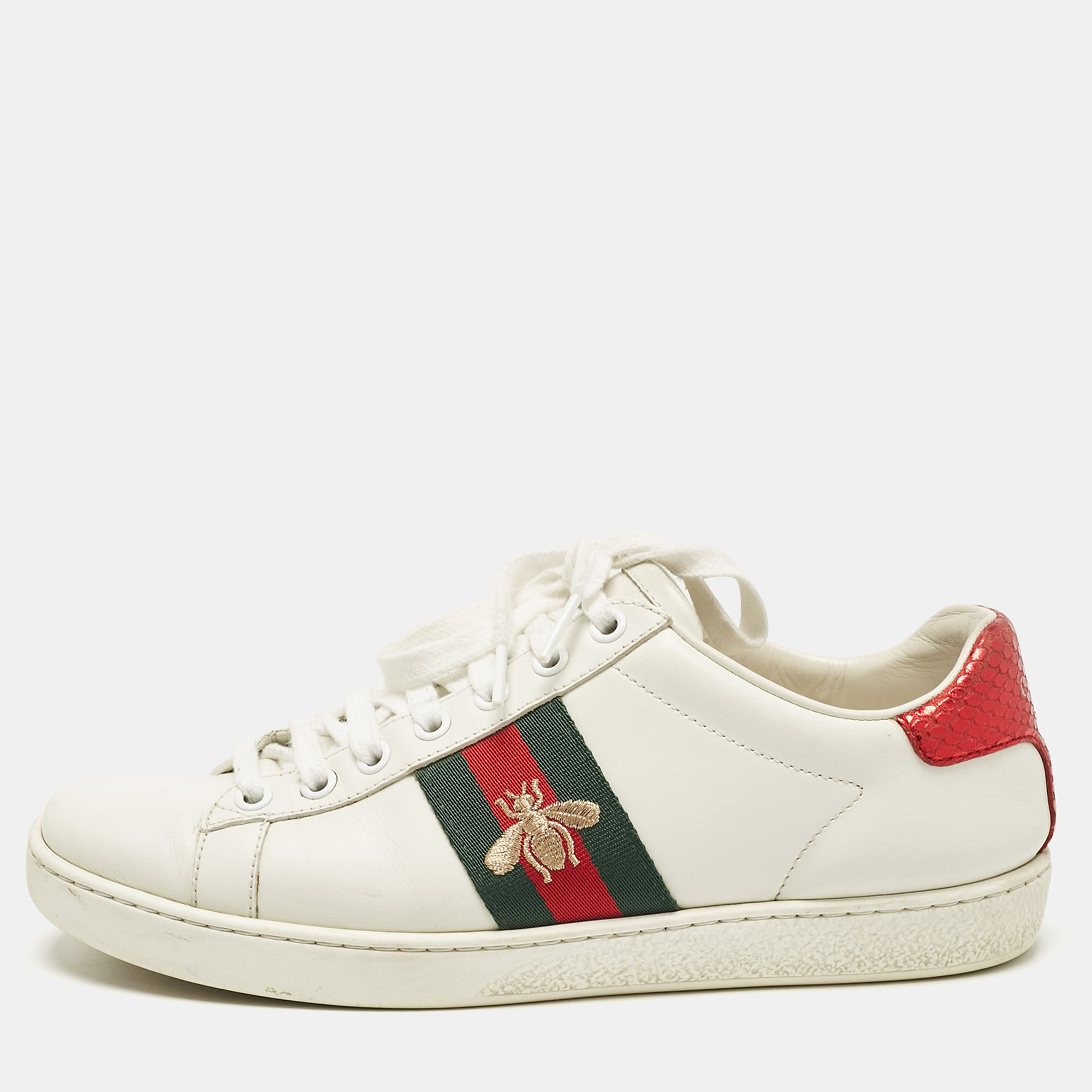 

Gucci White Leather Embroidered Bee Ace Sneakers Size