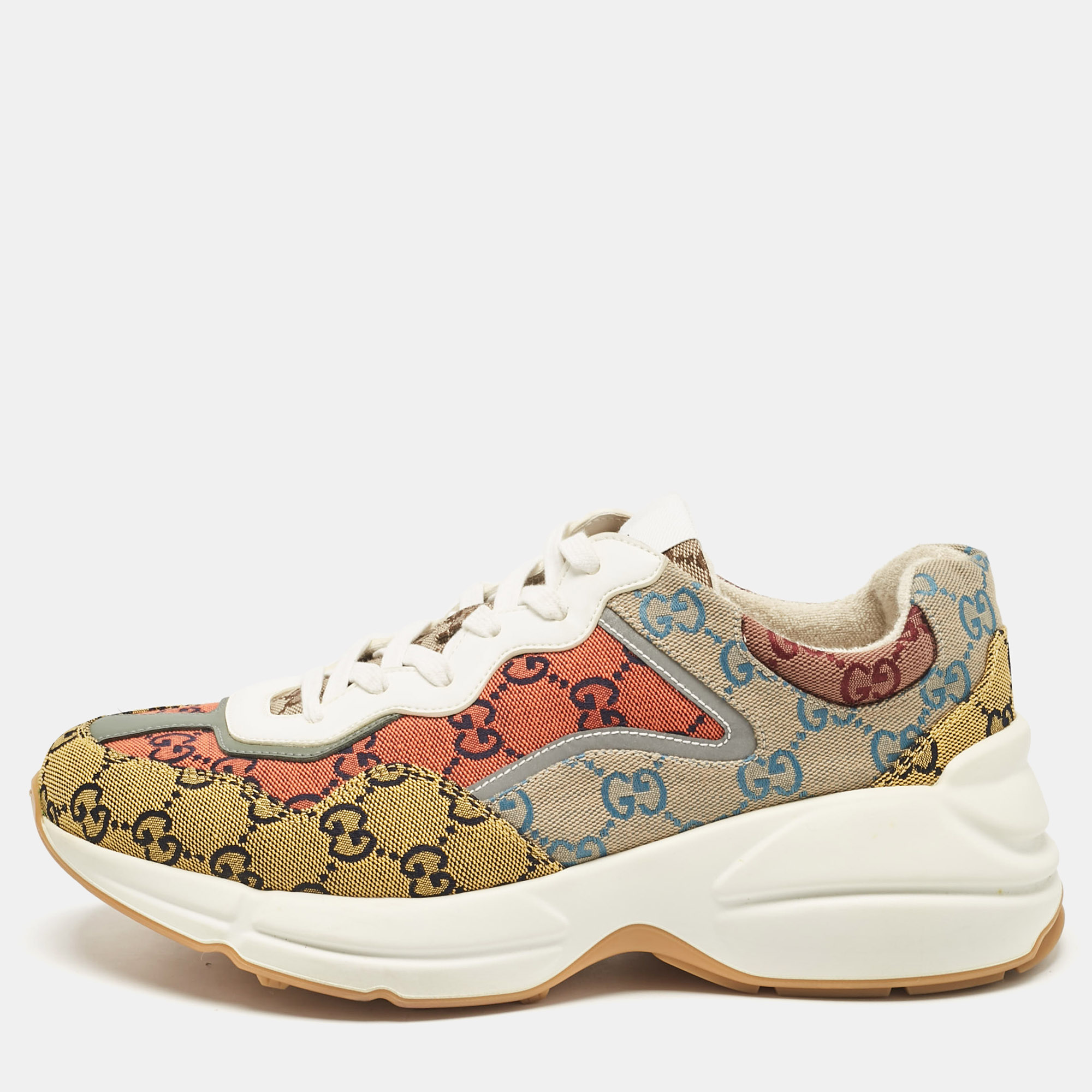 

Gucci Multicolor GG Canvas and Leather Rhyton Lace Up Sneakers Size