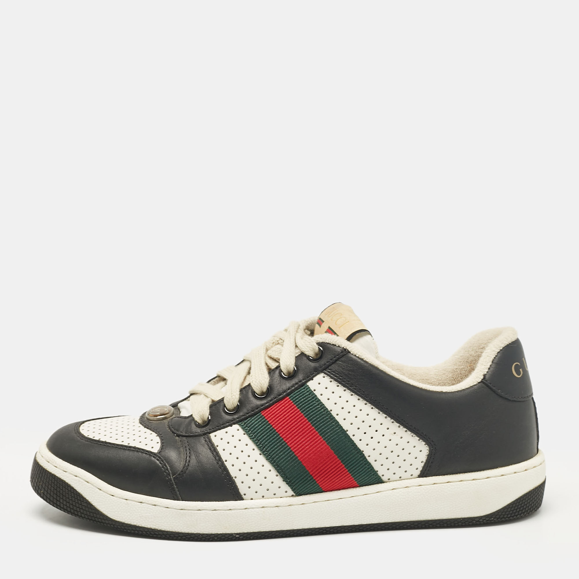 

Gucci Black/White Perforated Leather Screener Sneakers Size