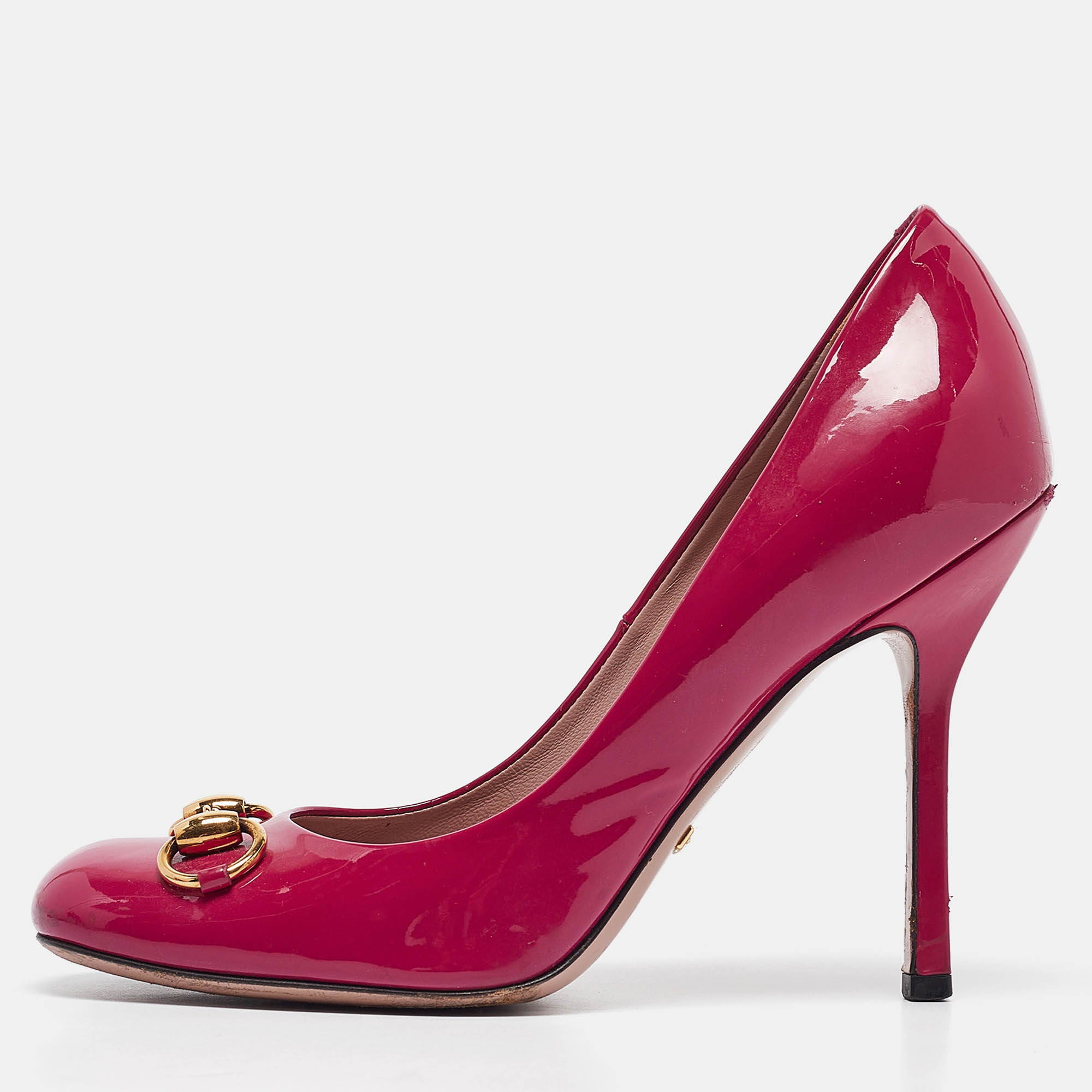 

Gucci Purple Patent Leather Jolene Pumps Size