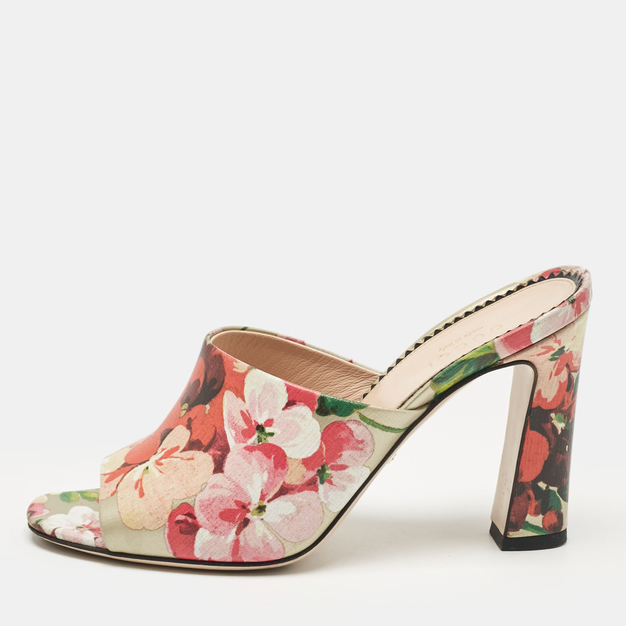 

Gucci Multicolor Shanghai Blooms Print Leather Slide Sandals Size