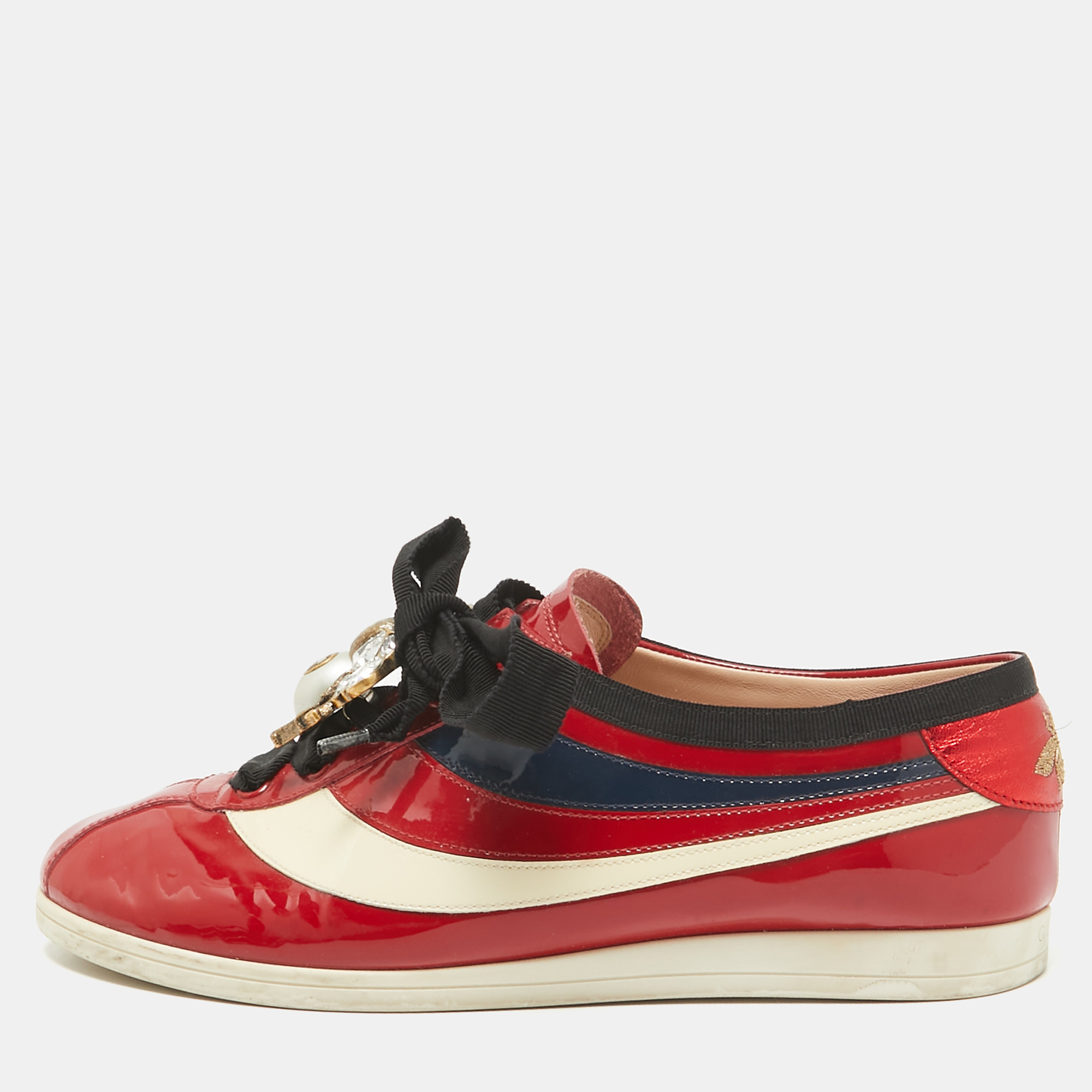 

Gucci Multicolor Patent Leather Falacer Lace Up Sneakers Size