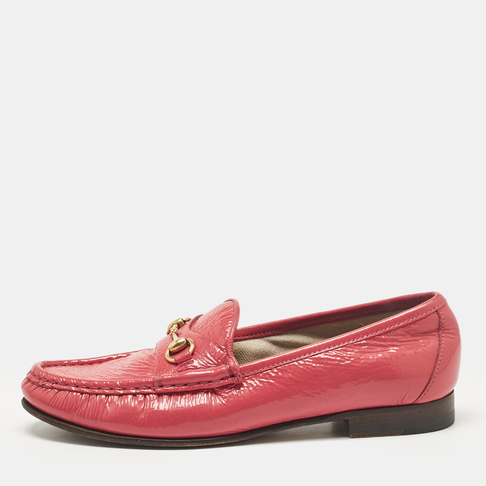 

Gucci Pink Patent Leather Horsebit Loafers Size