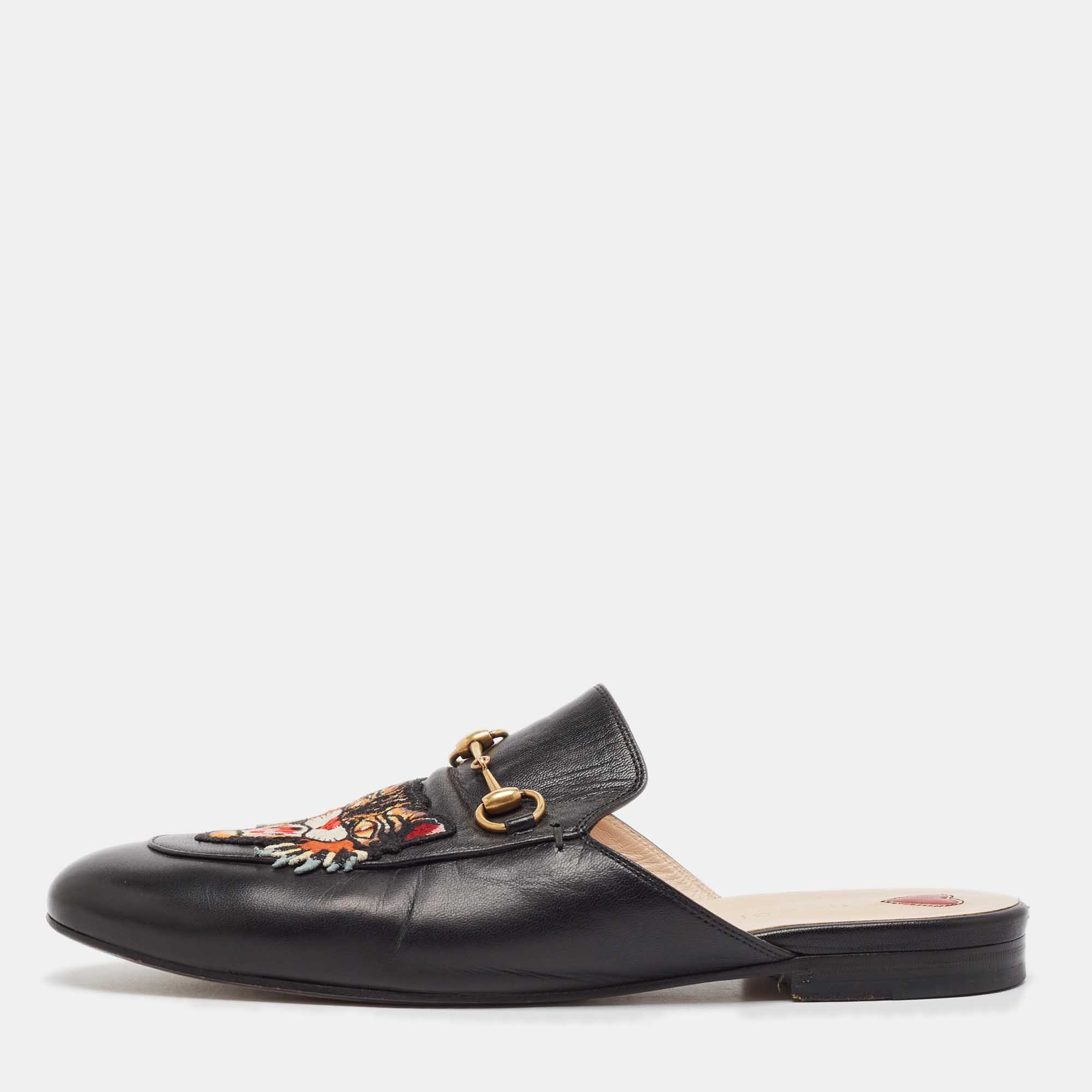 

Gucci Black Leather Princetown Mules Size