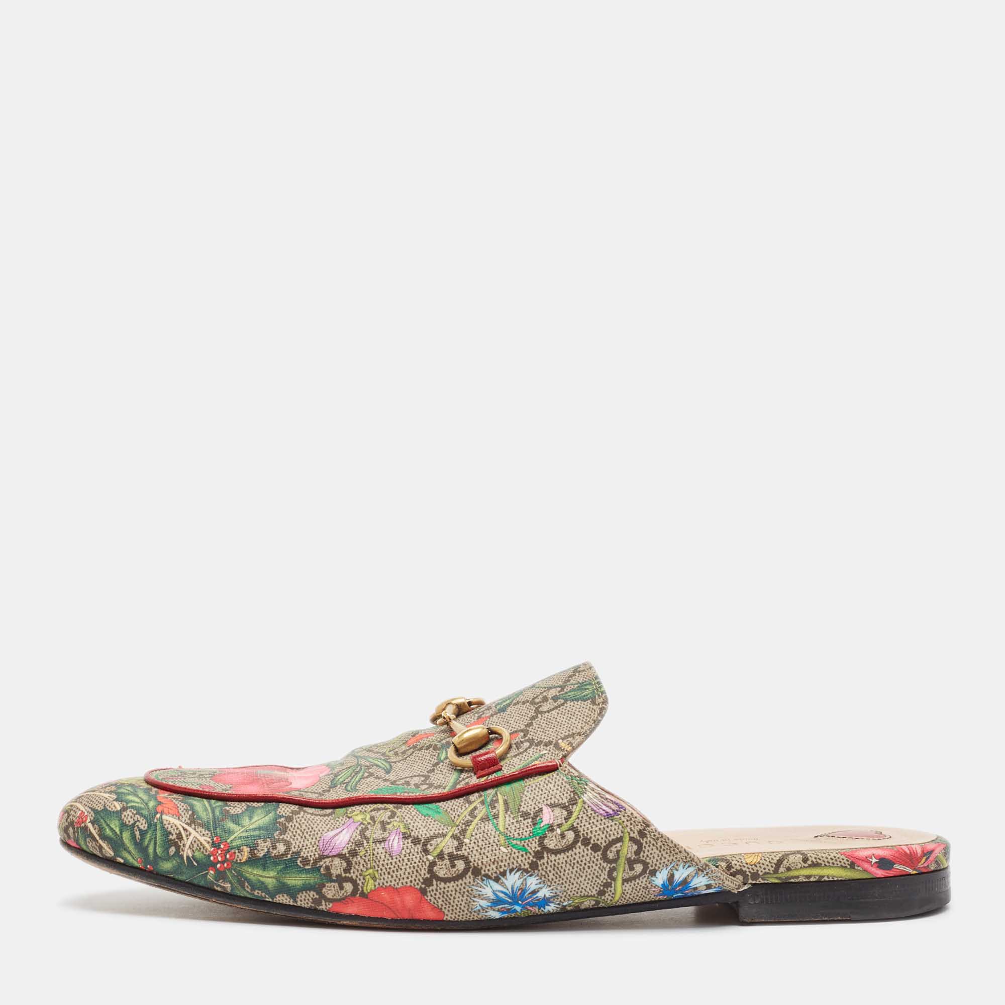 Pre-owned Gucci Multicolor Canvas Princetown Mules Size 39.5