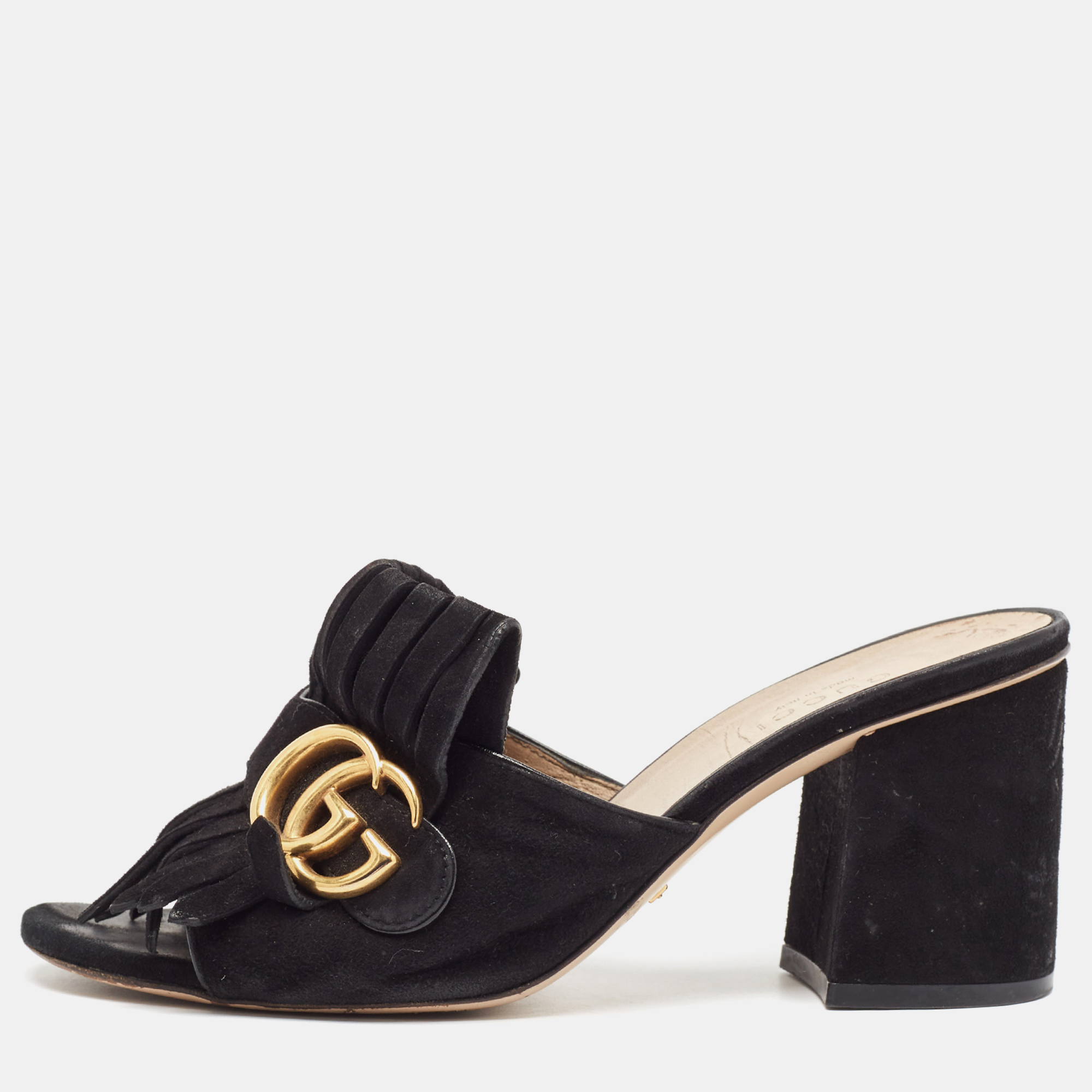 

Gucci Black Suede GG Marmont Slide Sandals Size