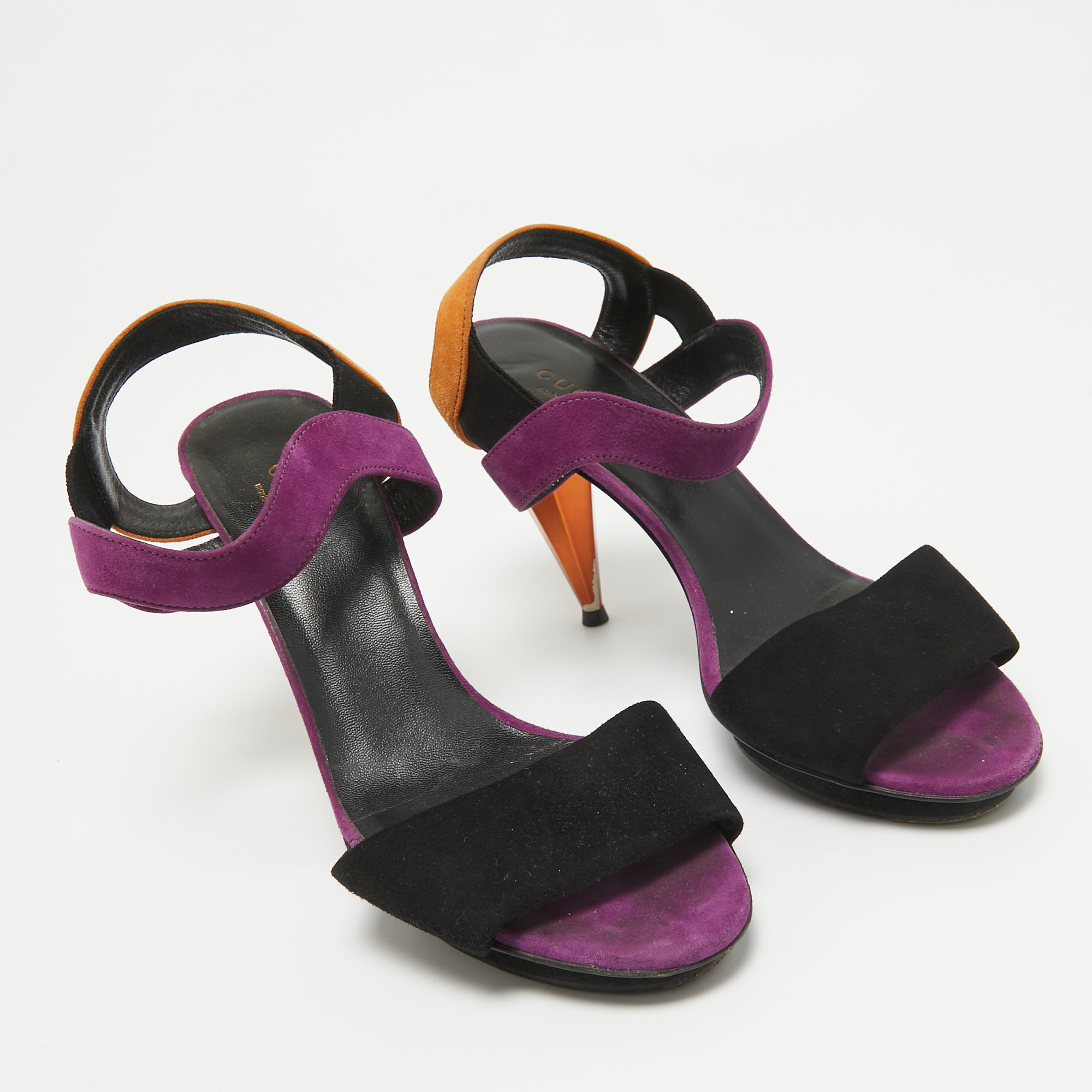 Gucci Multicolor Suede Liberty Ankle Strap Sandals Size 37 