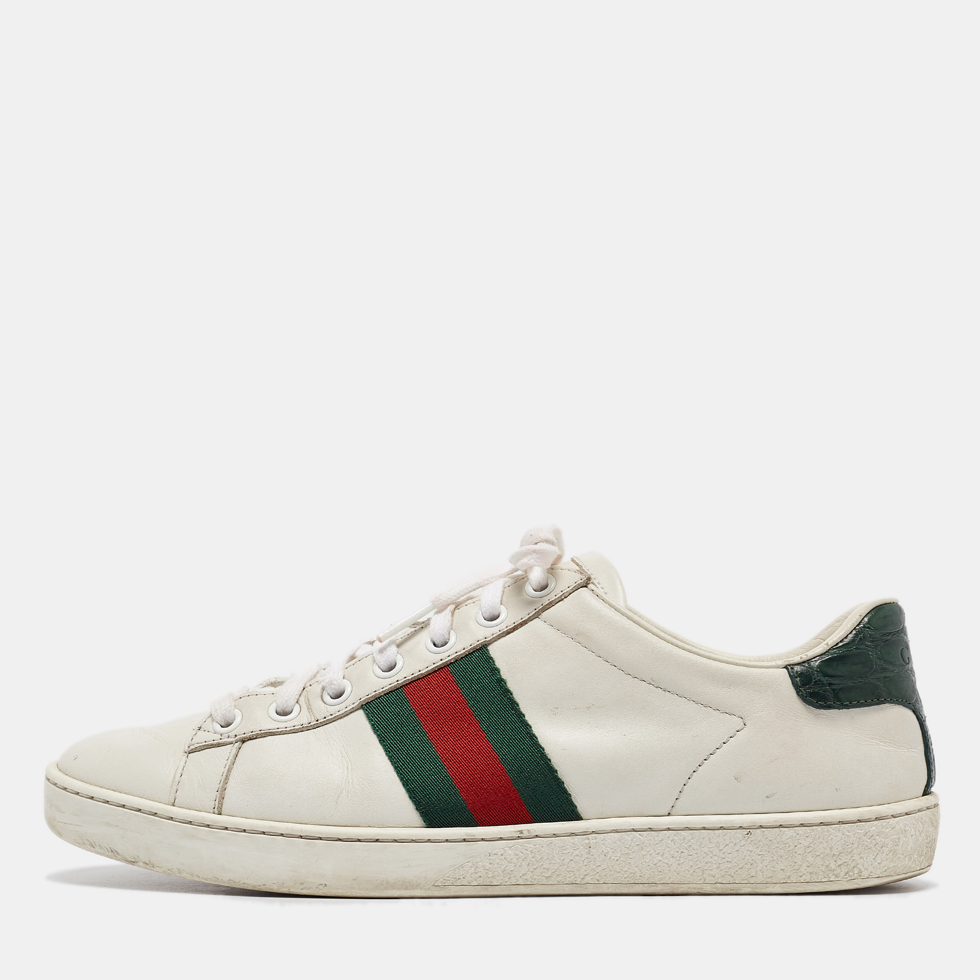 

Gucci White Leather Ace Lace Up Sneakers Size