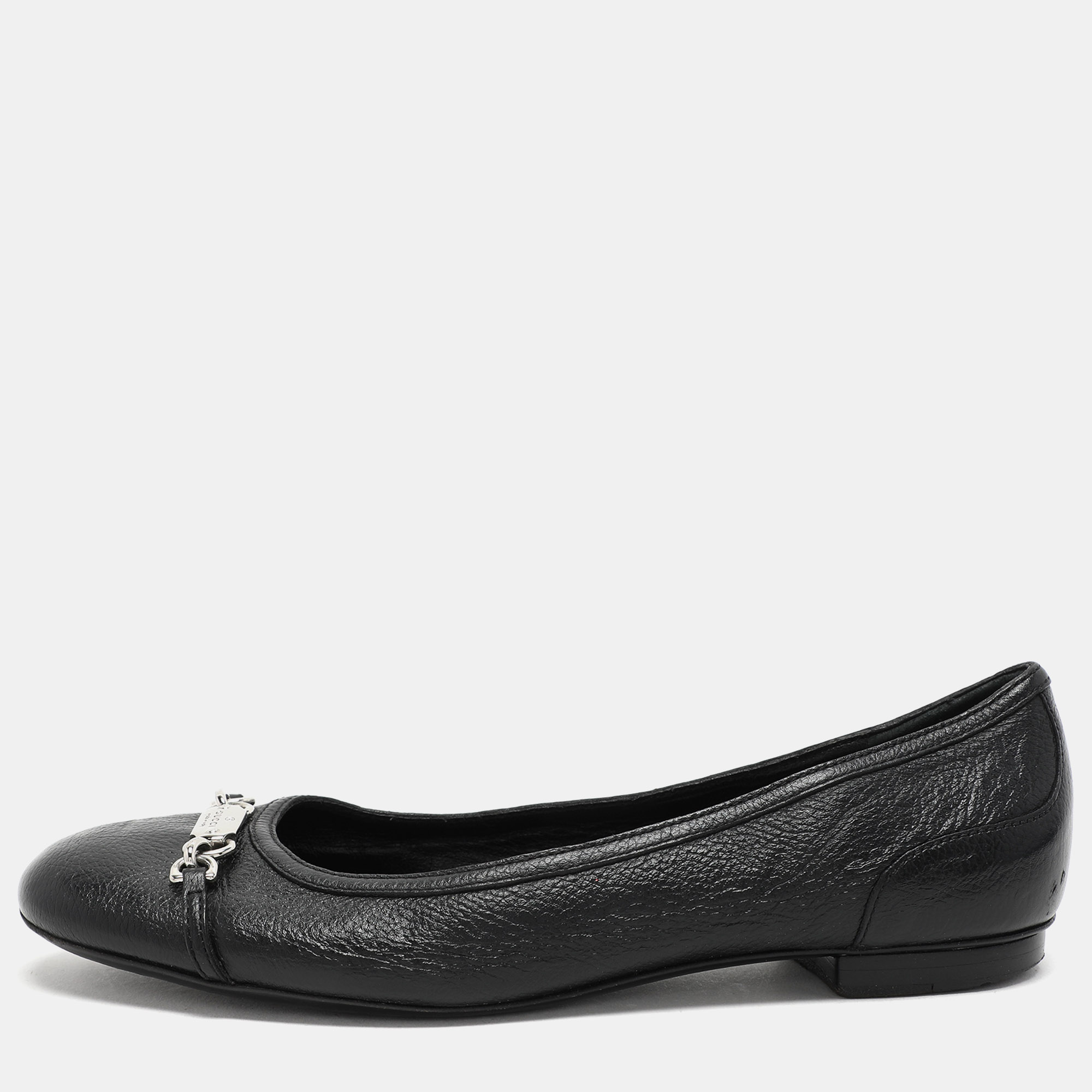 

Gucci Black Leather Embellished Ballet Flats Size