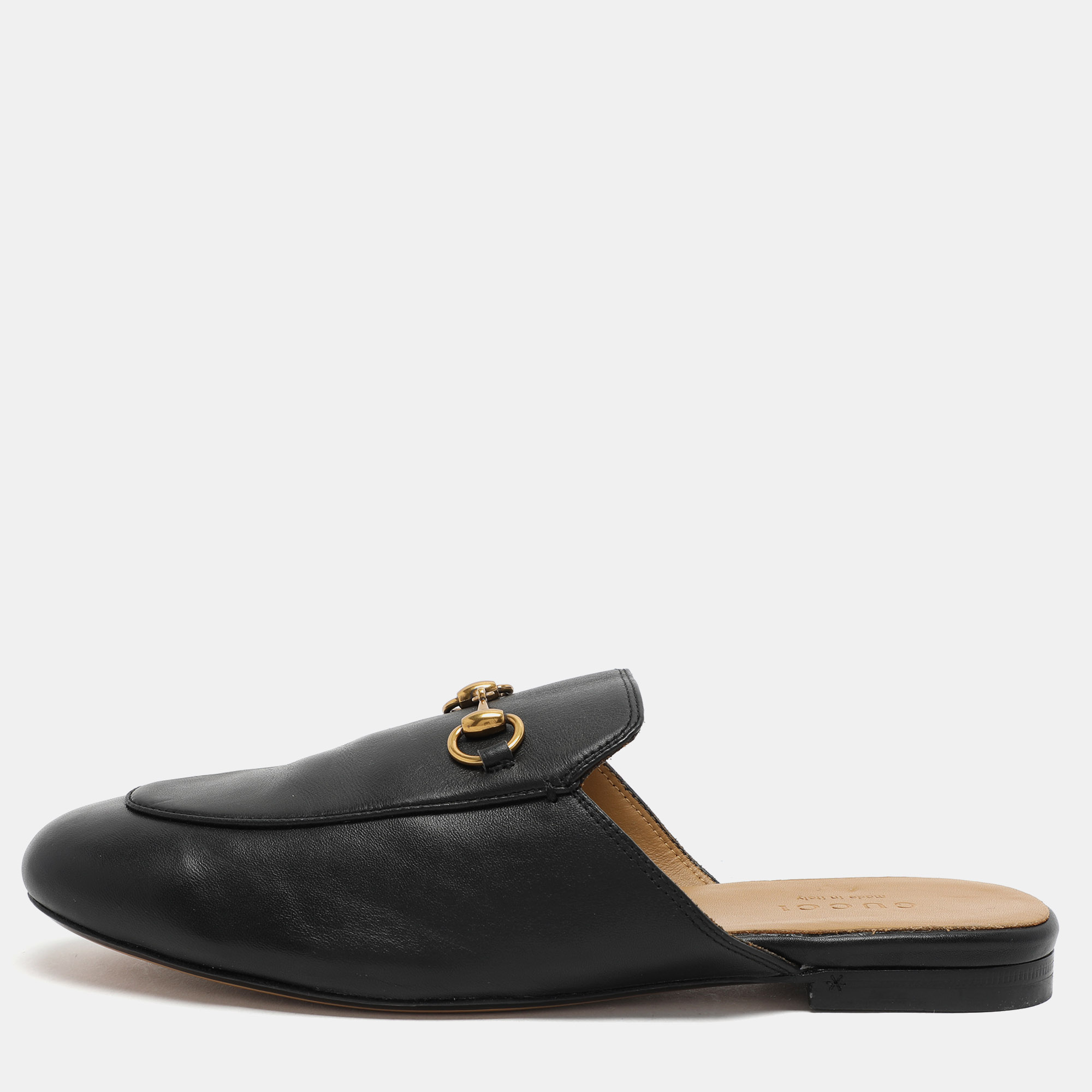 

Gucci Black Leather Princetown Horsebit Mules Size