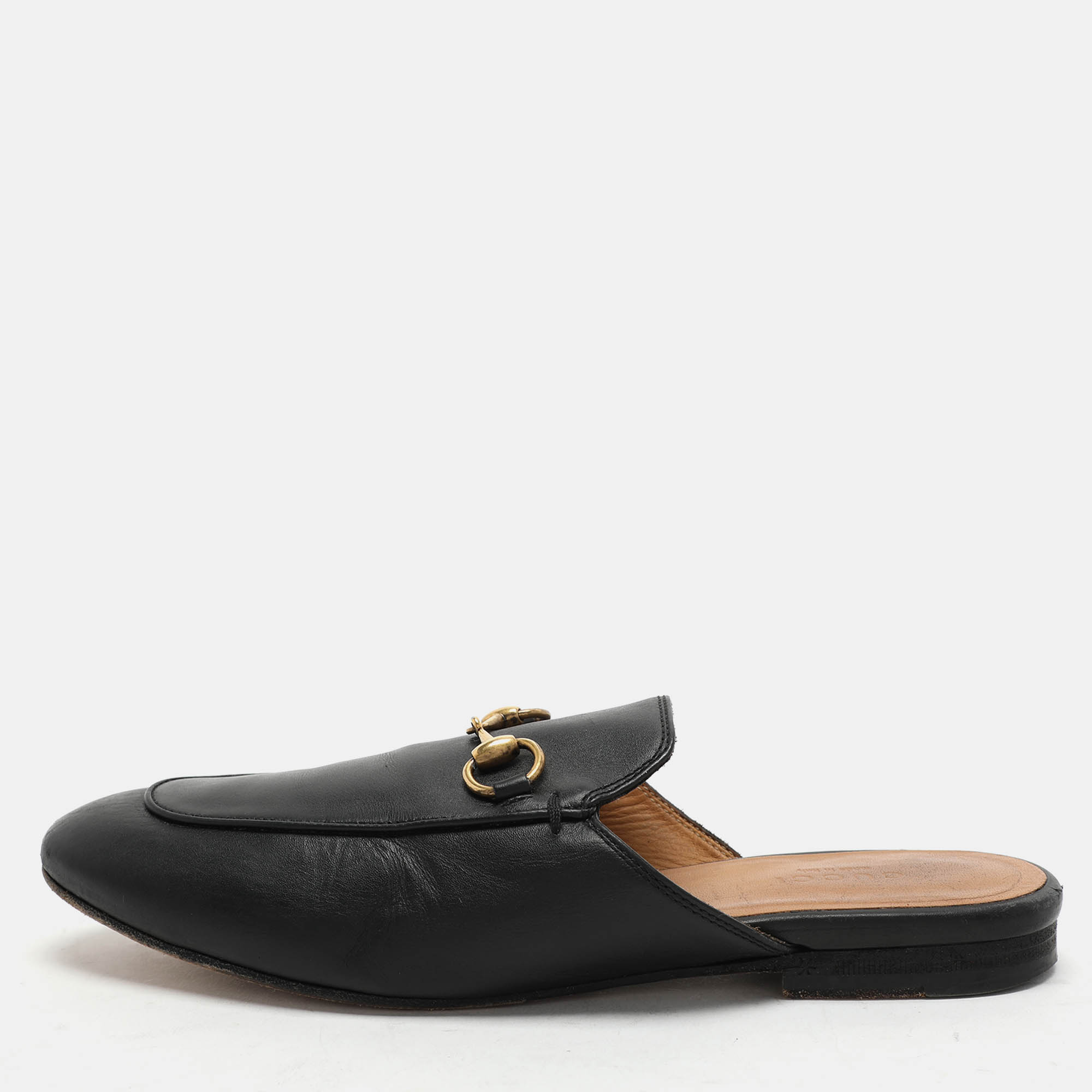 

Gucci Black Leather Princetown Horsebit Mules Size