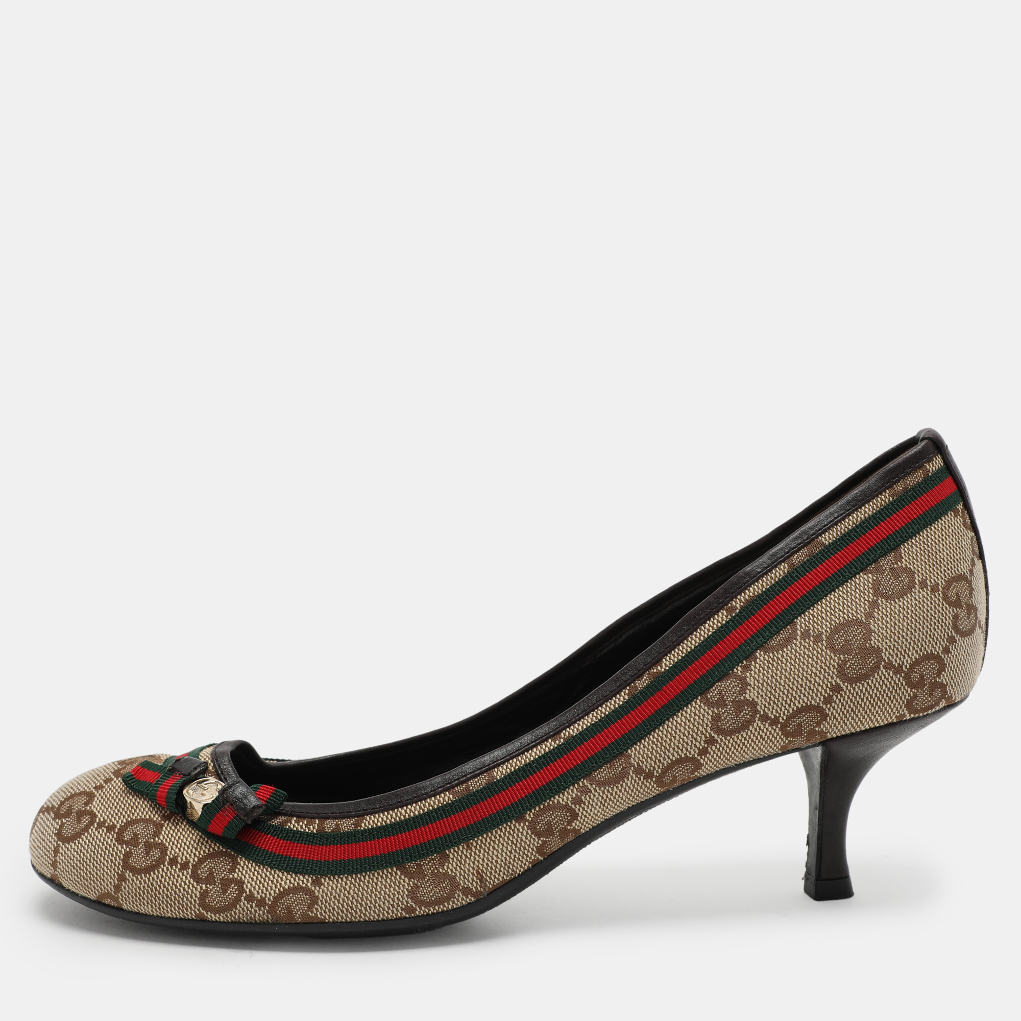 

Gucci Beige/Brown GG Canvas Mayfair Pumps Size