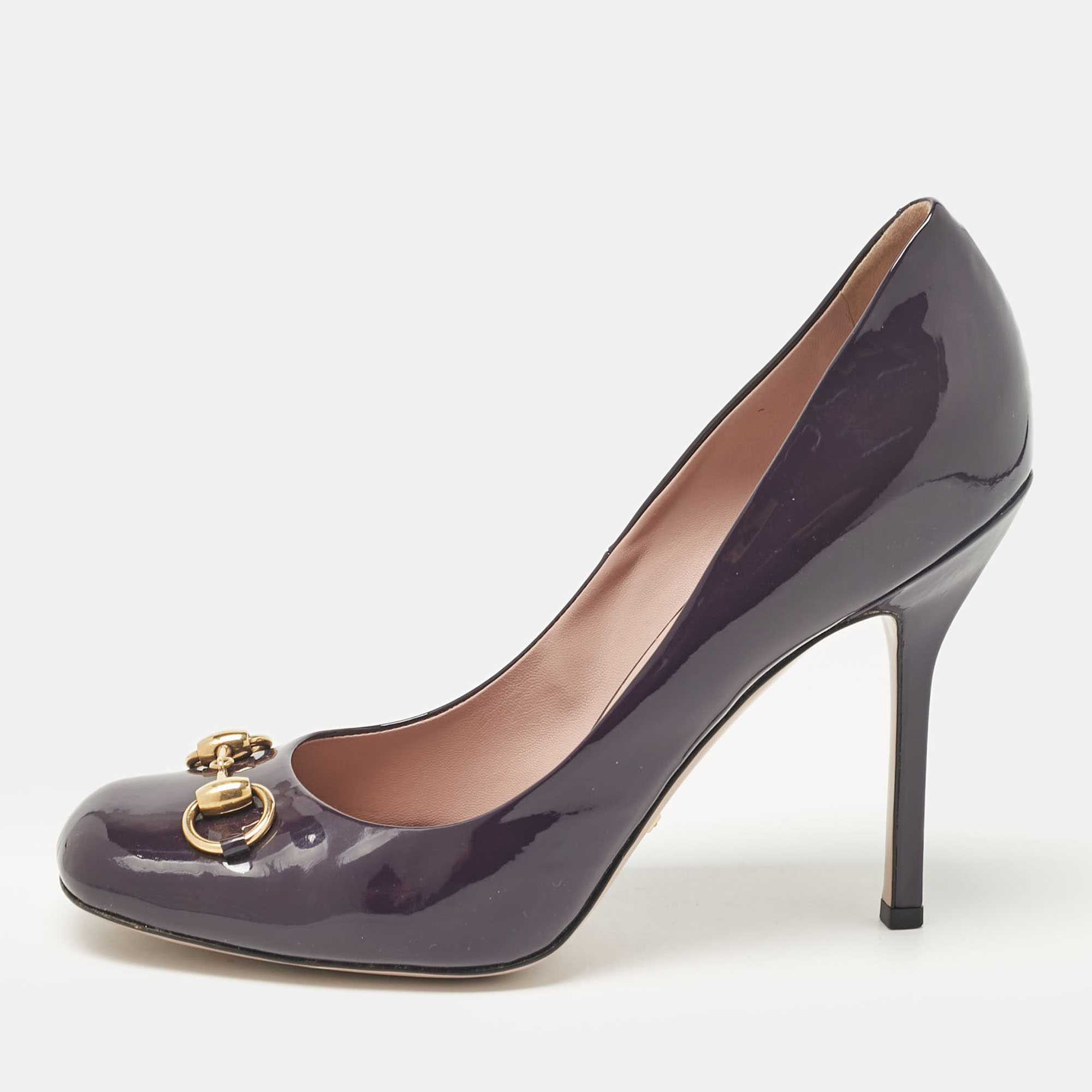 

Gucci Purple Patent Leather Jolene Horsebit Pumps