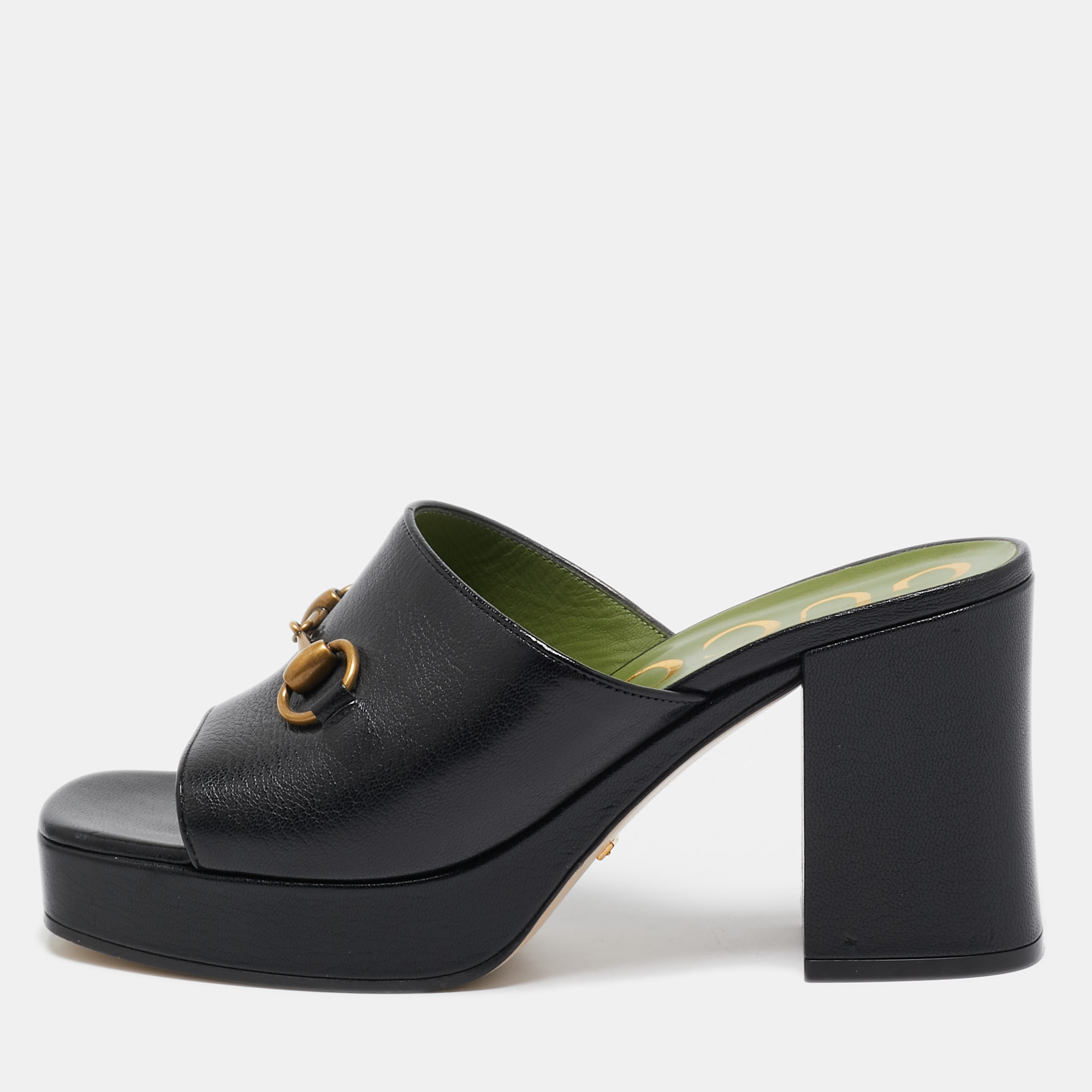 

Gucci Black Leather Horsebit Slide Sandals Size