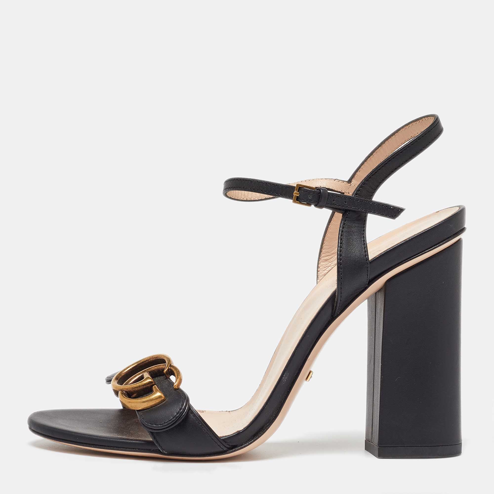 

Gucci Black Leather GG Marmont Ankle Strap Sandals Size