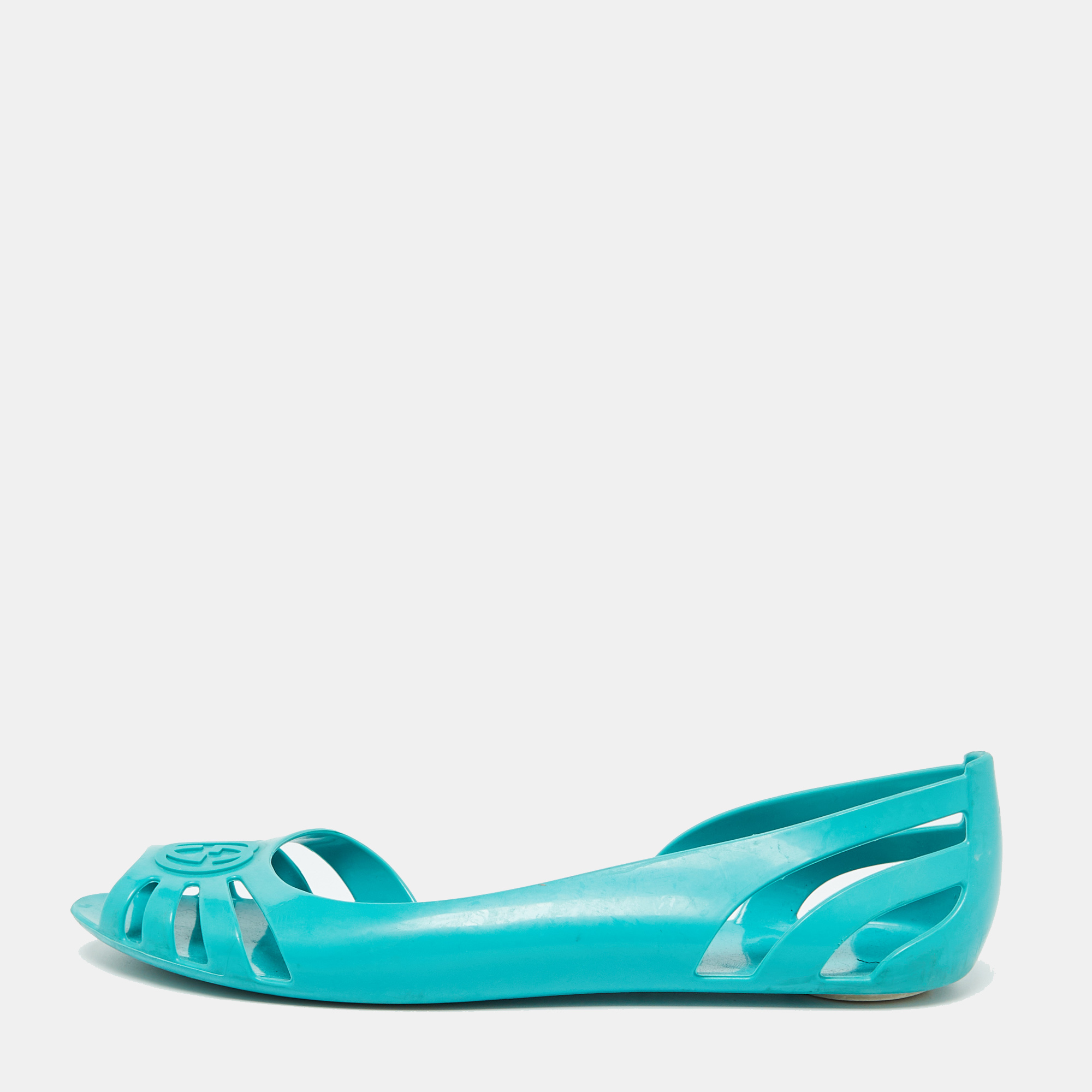 

Gucci Turquoise Blue Rubber Marola Ballet Flats Size