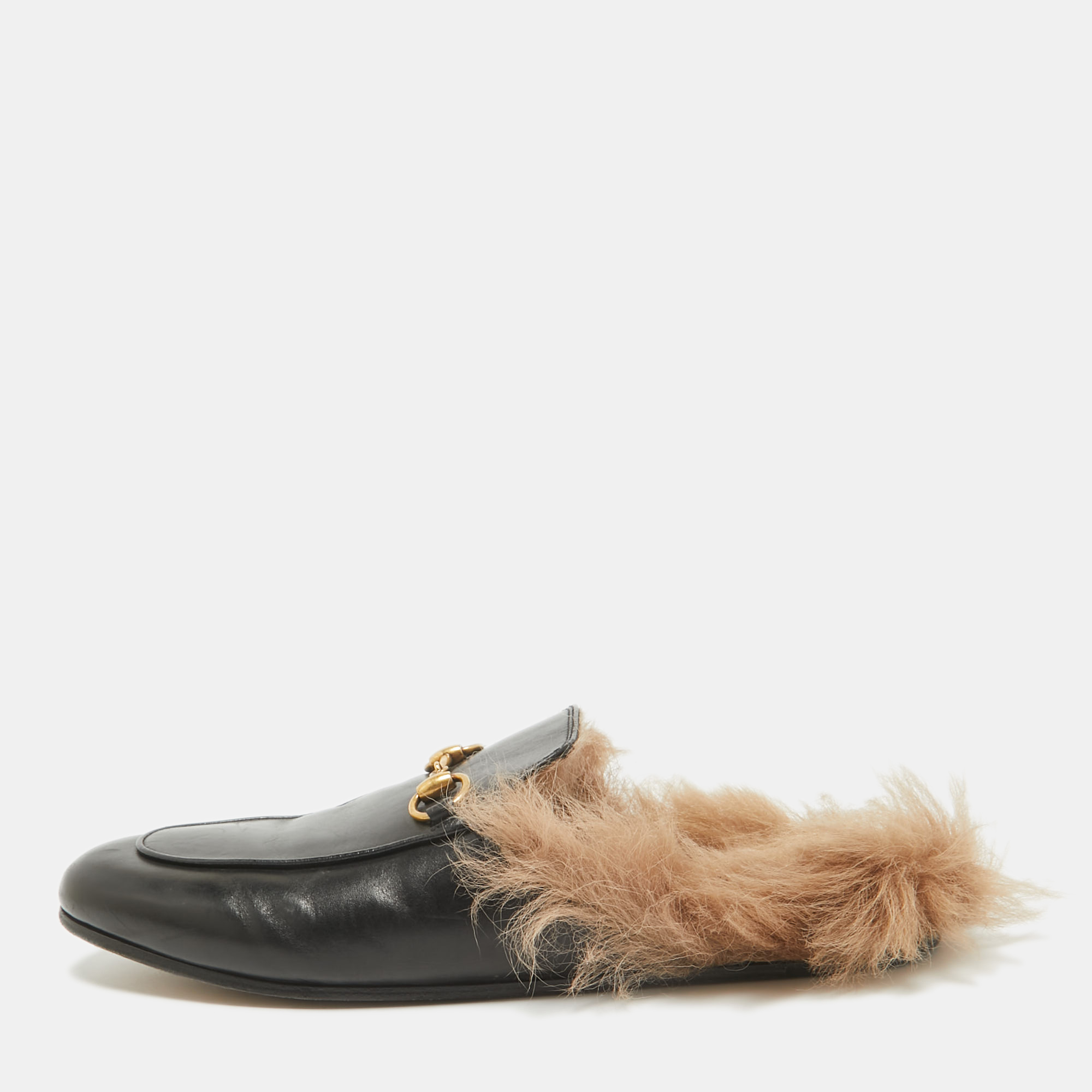 

Gucci Black Fur and Leather Princetown Mules Size