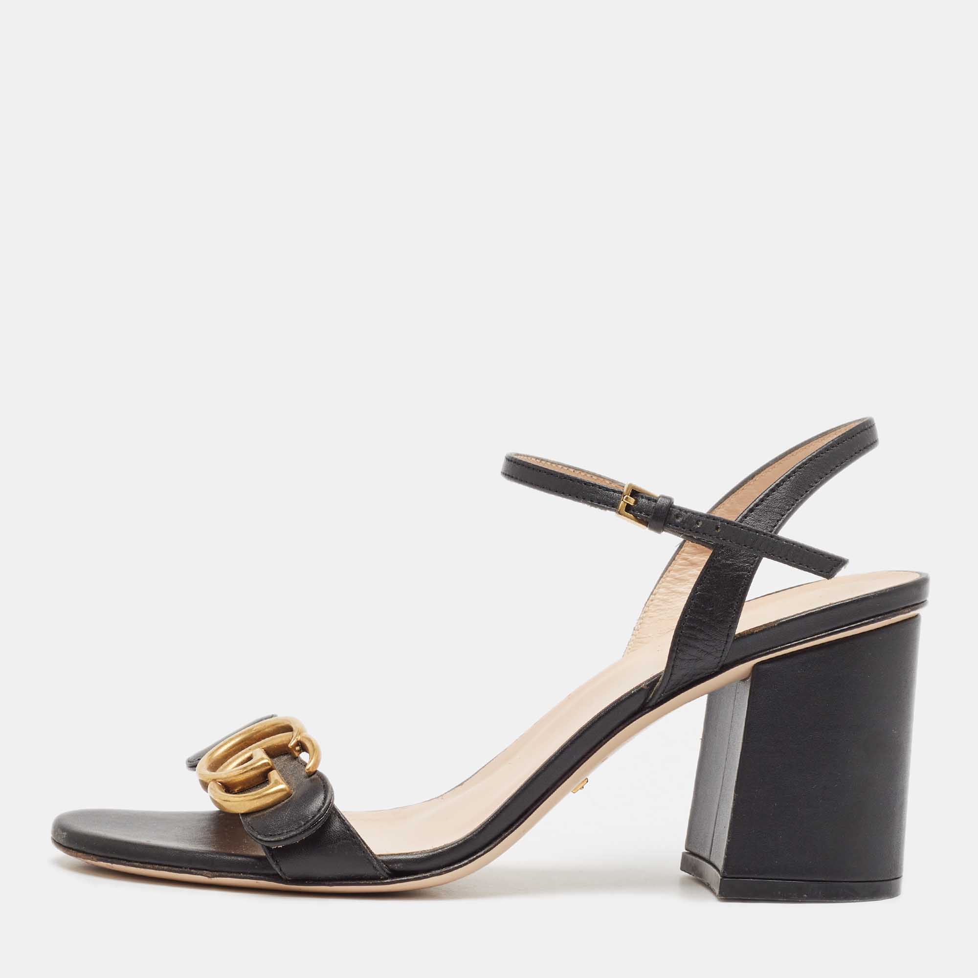 

Gucci Black Leather GG Marmont Ankle Strap Sandals Size