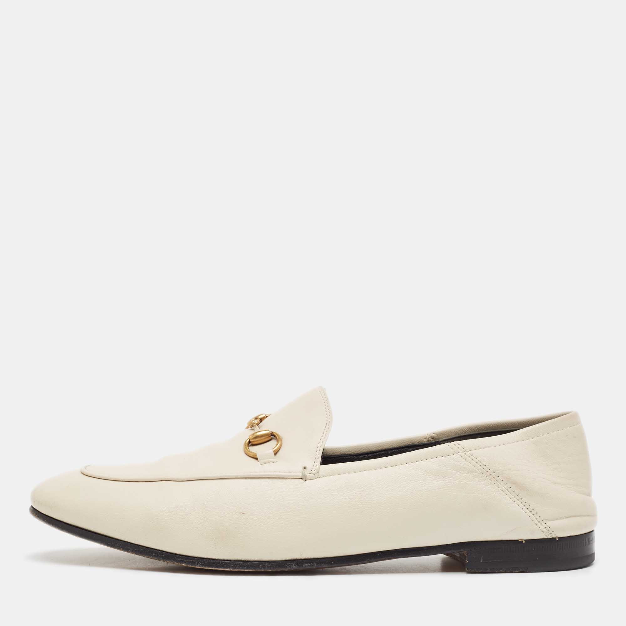 

Gucci Cream Leather Jordaan Loafers Size