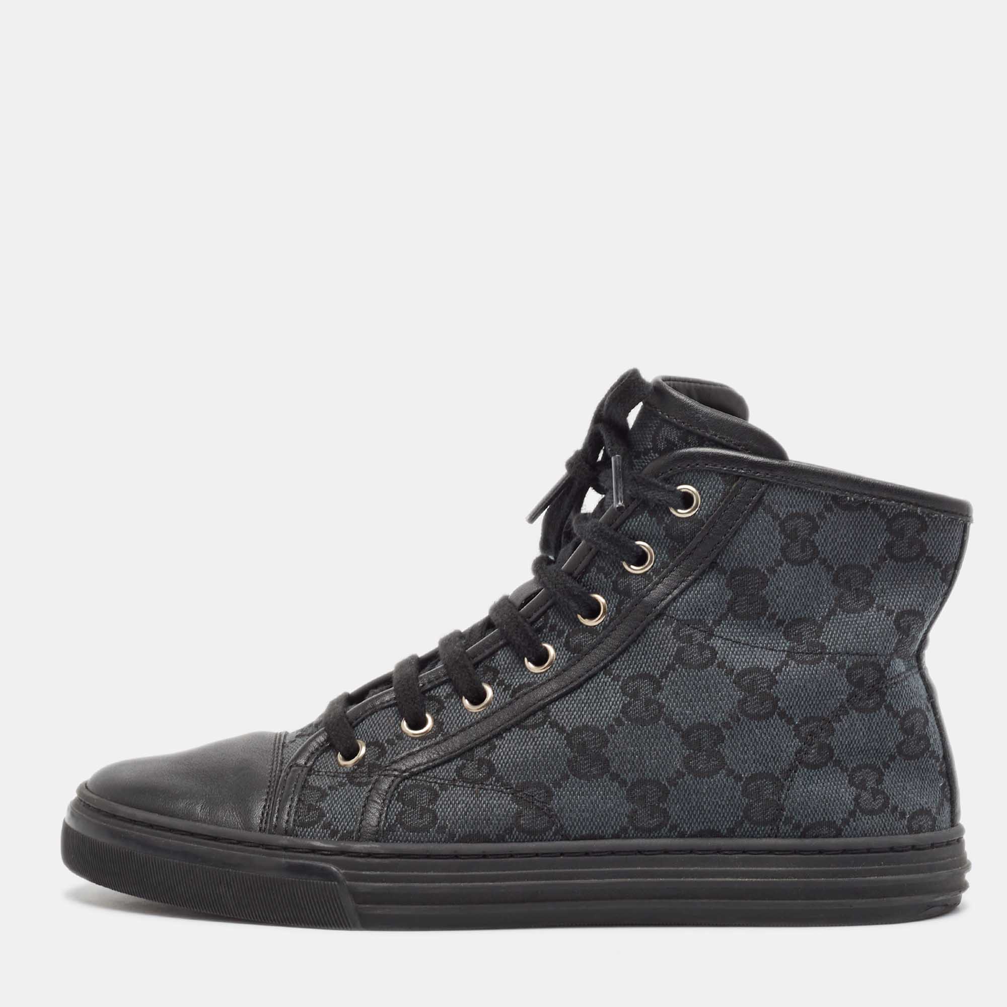 

Gucci Black Canvas Leather High Top Sneakers Size