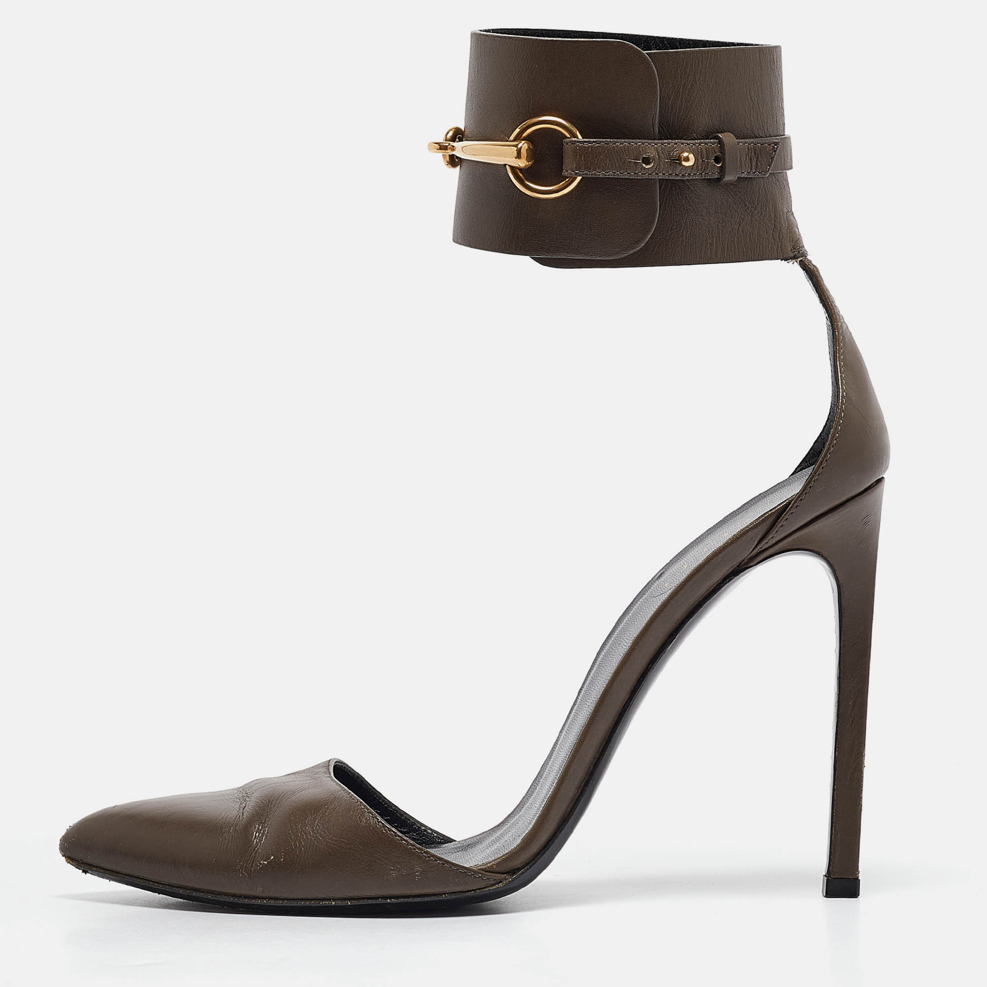 

Gucci Brown Leather Ankle Wrap Pumps Size