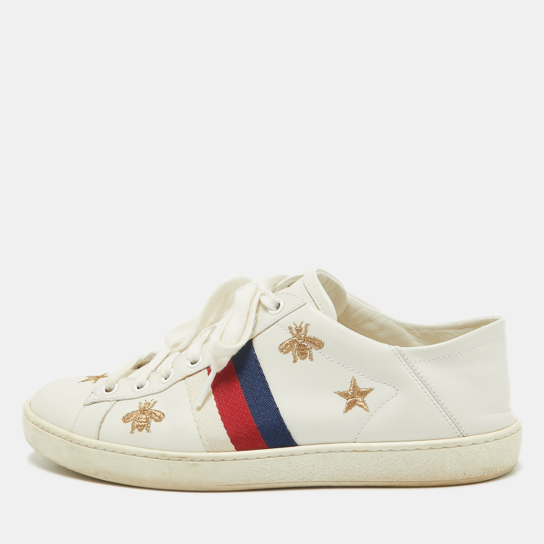 

Gucci White Leather Ace Lace Up Sneakers Size