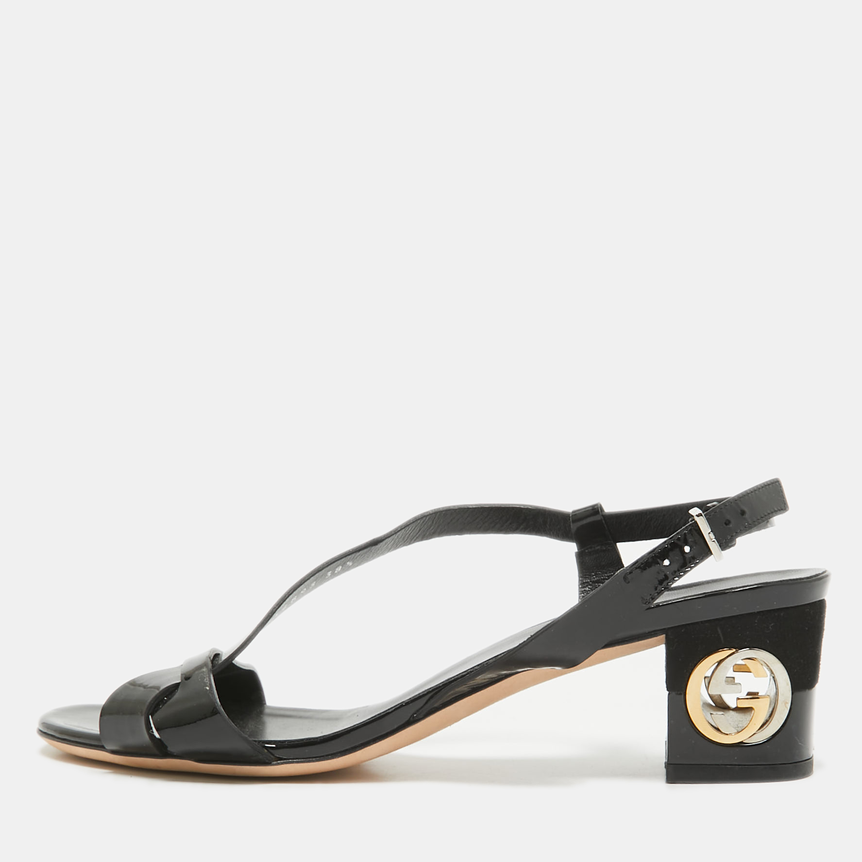 

Gucci Black Patent Ankle Strap Sandals Size