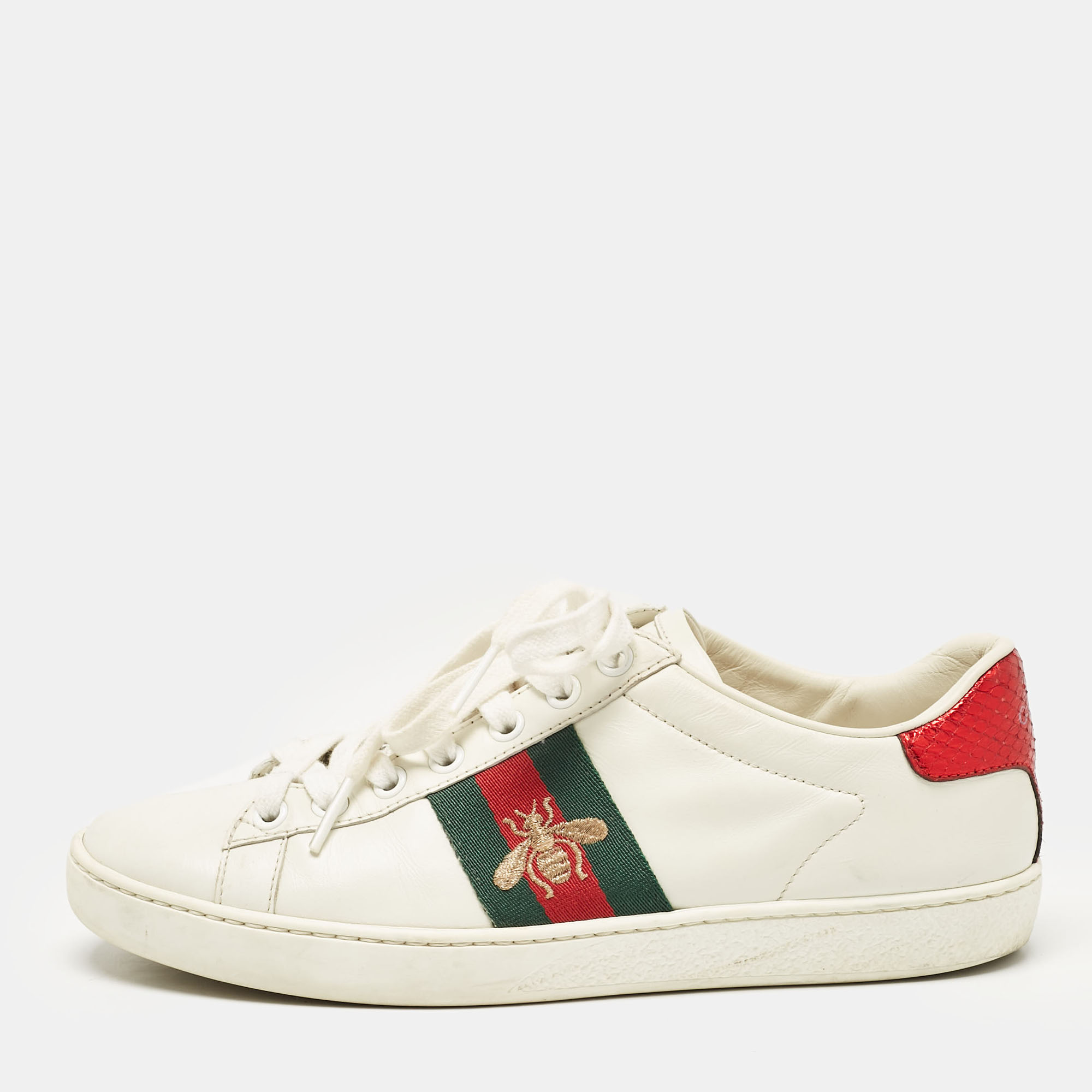 

Gucci White Leather Bee Embroidered Ace Sneakers Size