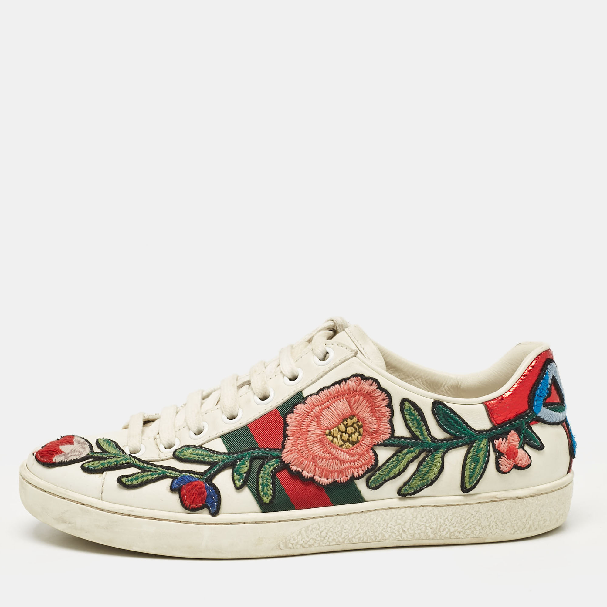 

Gucci White Leather Ace Lace Up Sneakers Size