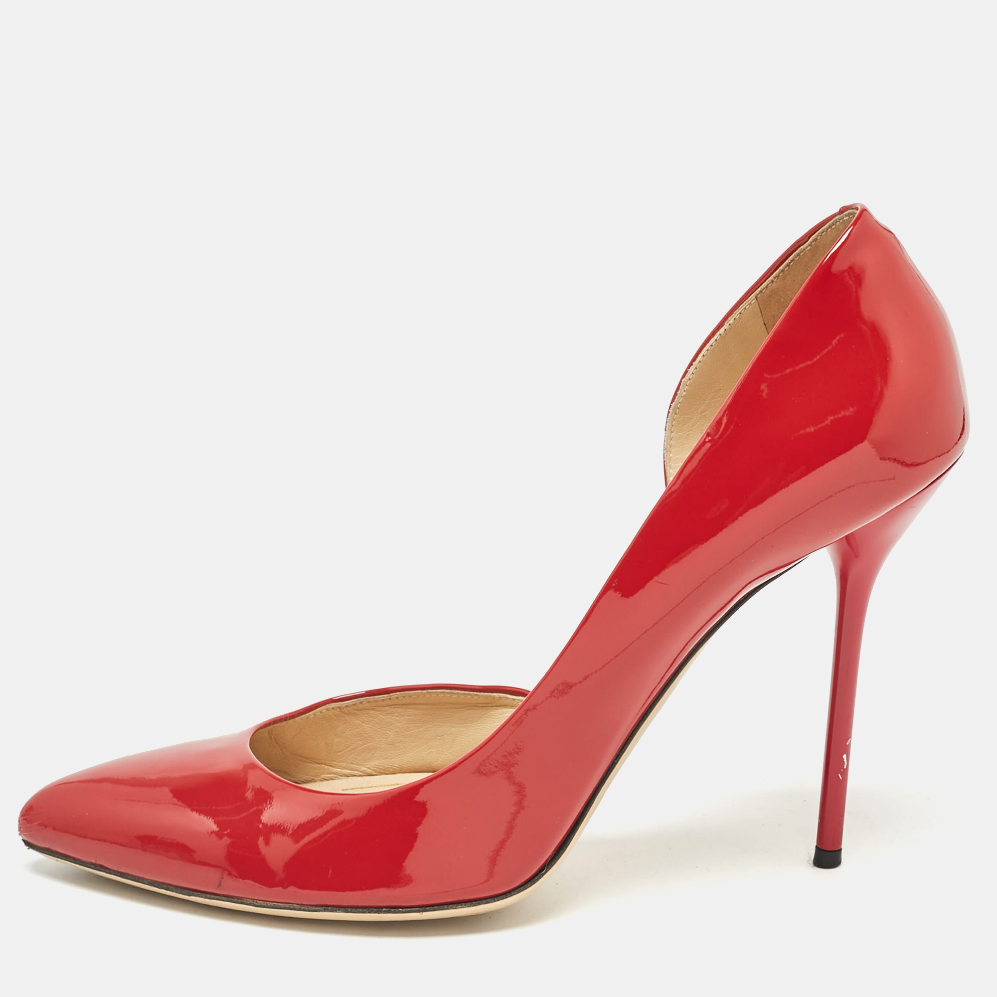 Pre-owned Gucci Red Patent Leather Pointed Toe D'orsay Pumps Size 42