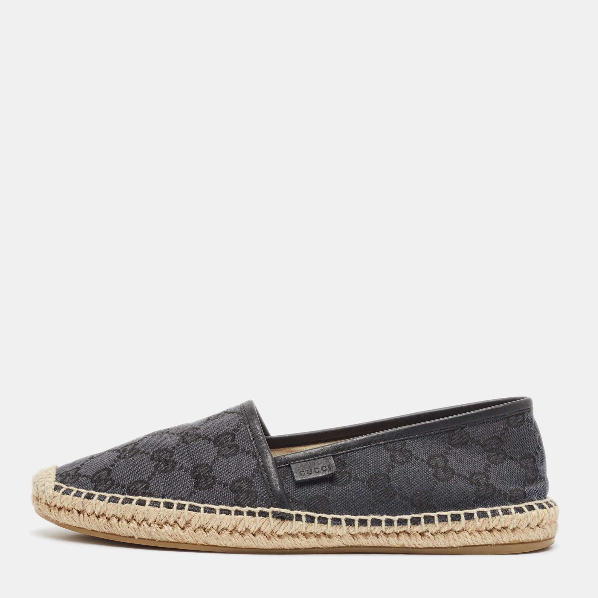 

Gucci Black GG Canvas and Leather Espadrille Flats Size