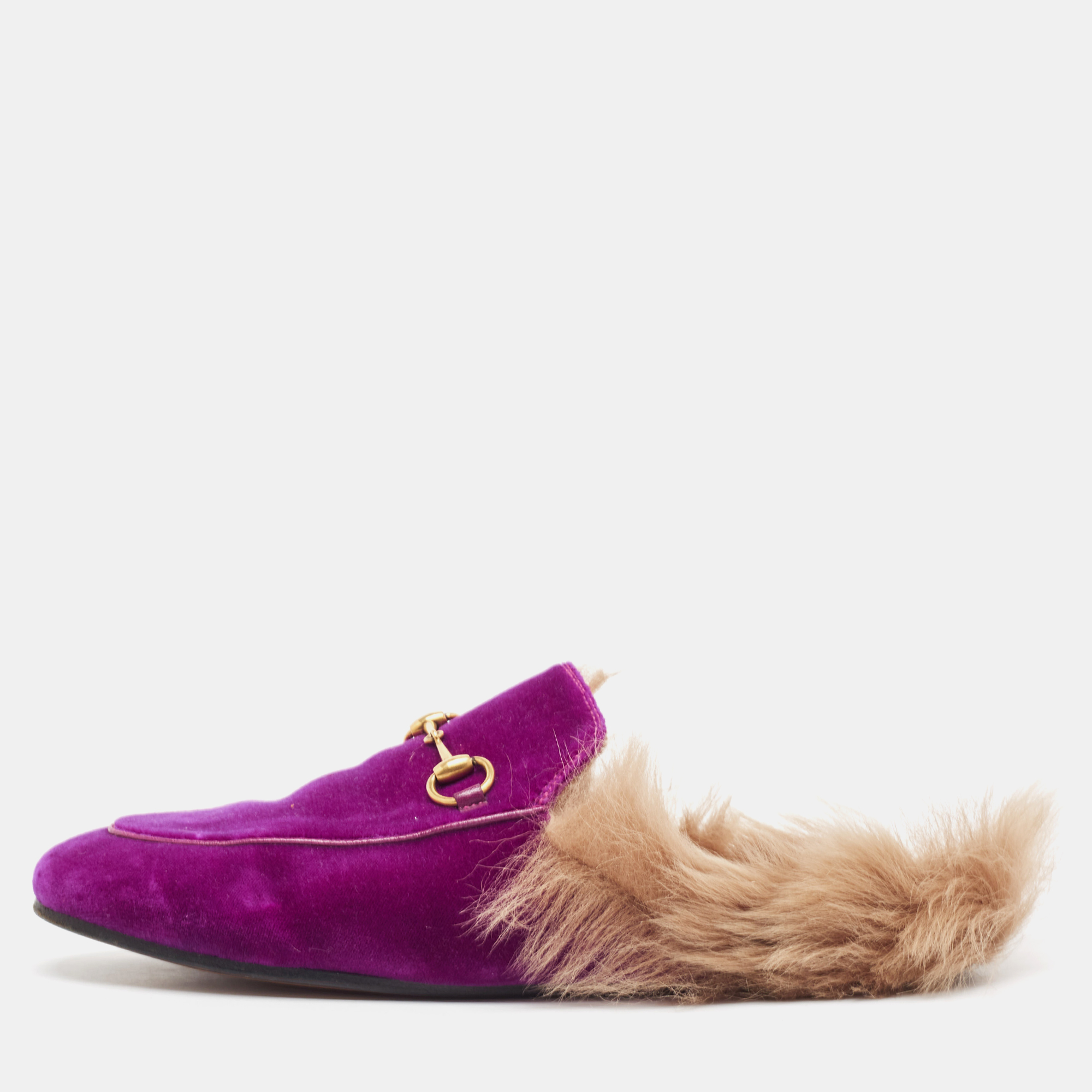 

Gucci Purple Fur and Velvet Princetown Mules Size