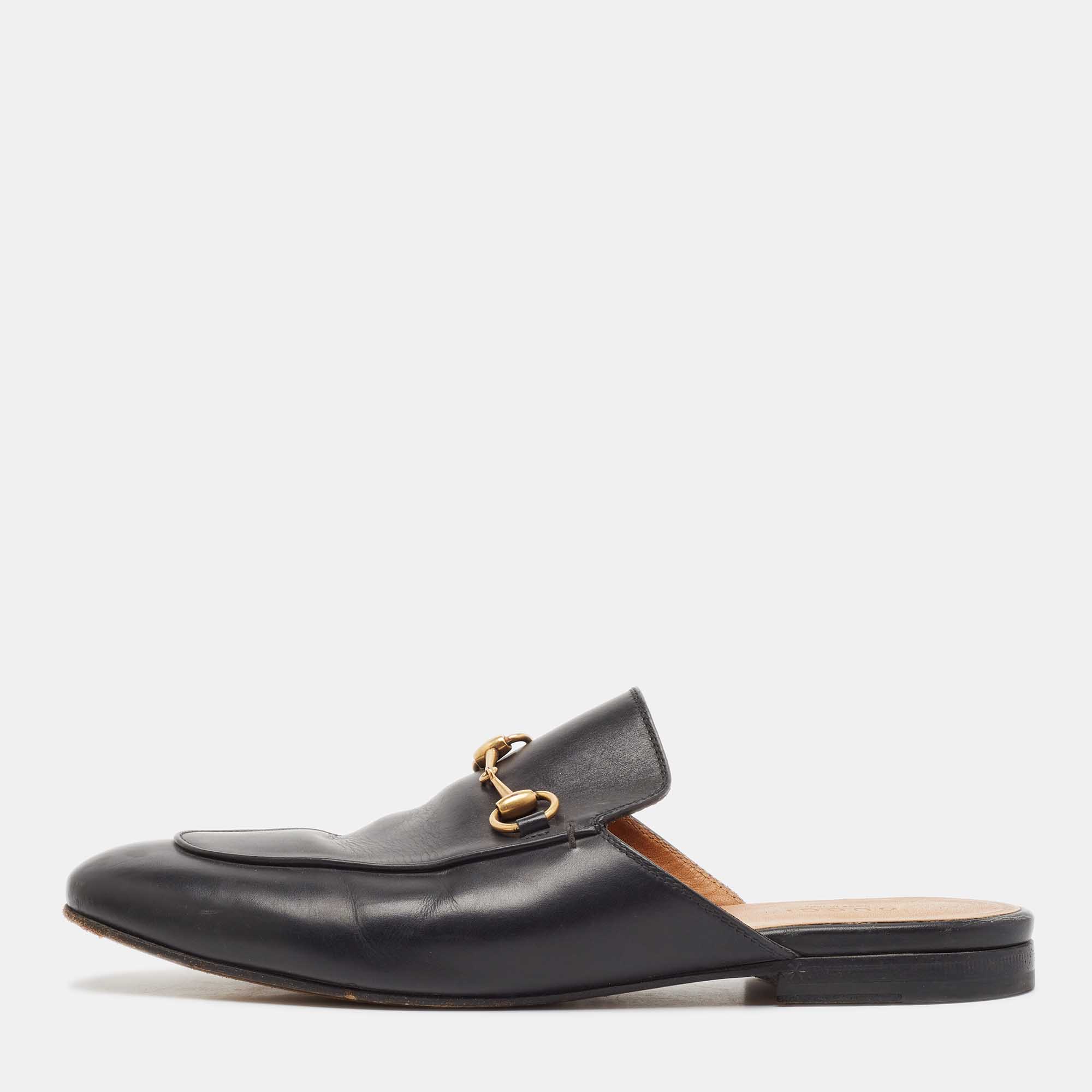 

Gucci Black Leather Princetown Flat Mules Size