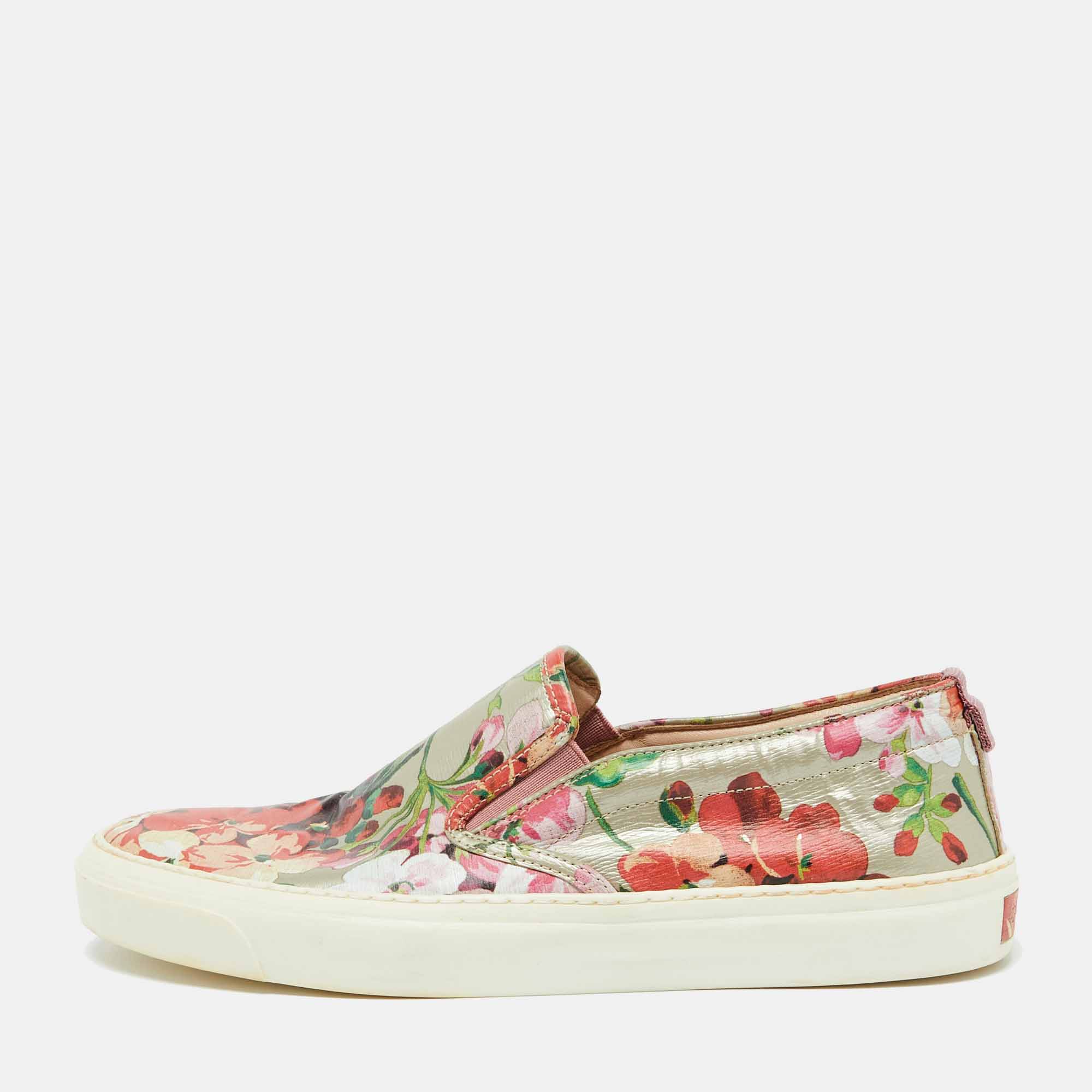 

Gucci Multicolor Floral Print Coated Canvas Slip On Sneakers Size