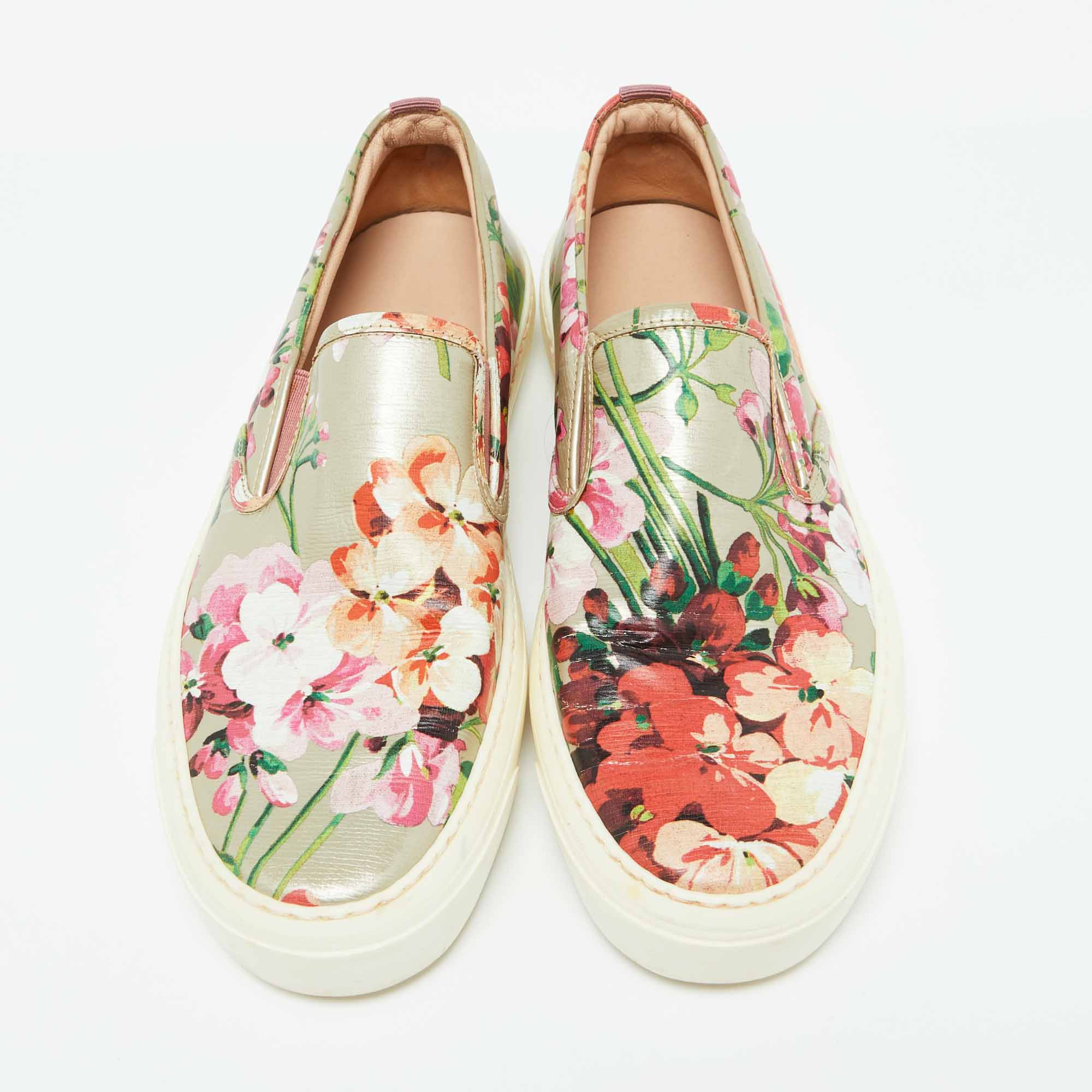 Gucci Multicolor Floral Print Coated Canvas Slip On Sneakers Size 39.5 