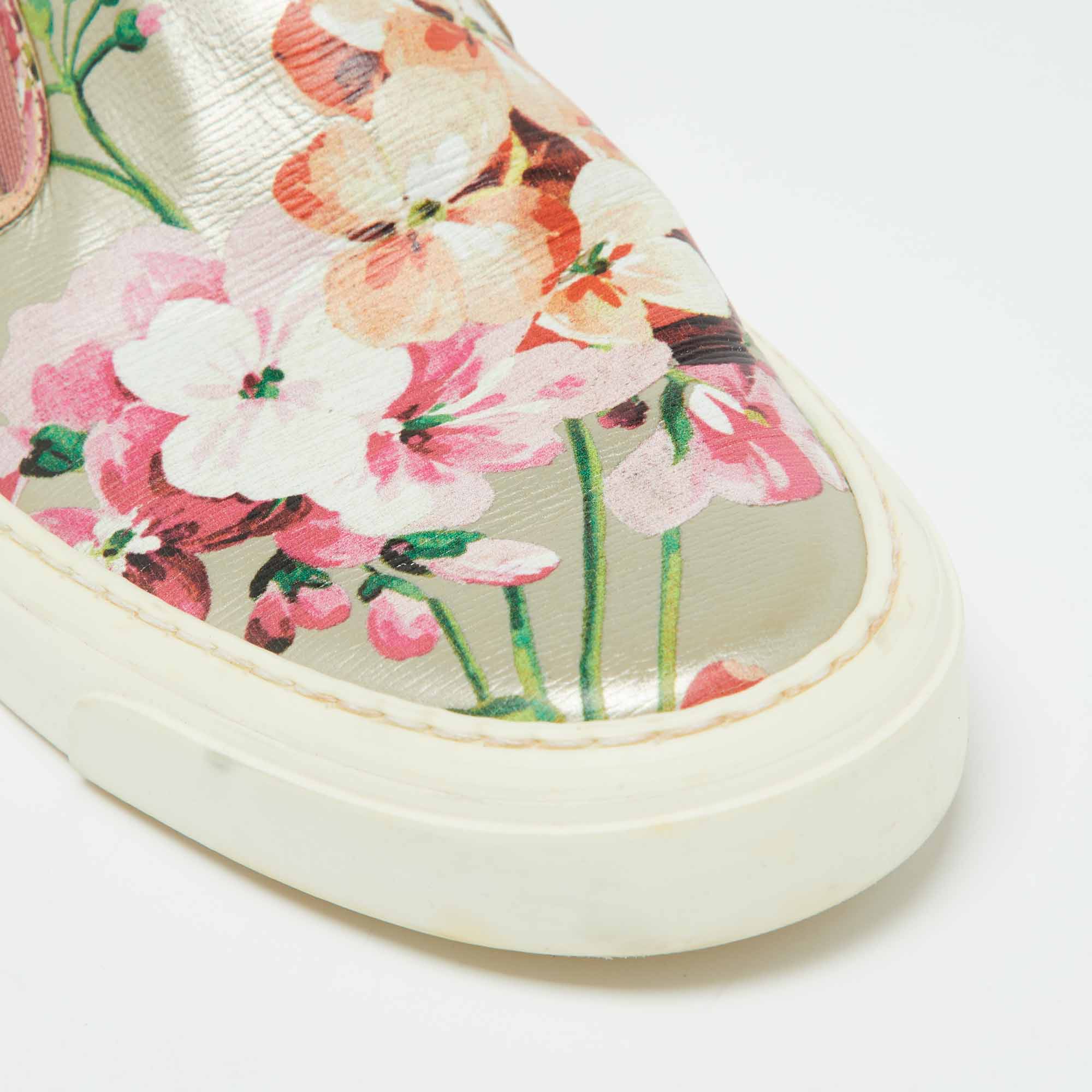 Gucci Multicolor Floral Print Coated Canvas Slip On Sneakers Size 39.5 