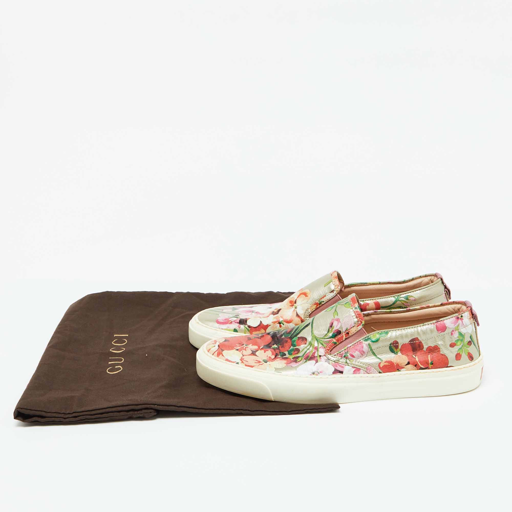 Gucci Multicolor Floral Print Coated Canvas Slip On Sneakers Size 39.5 