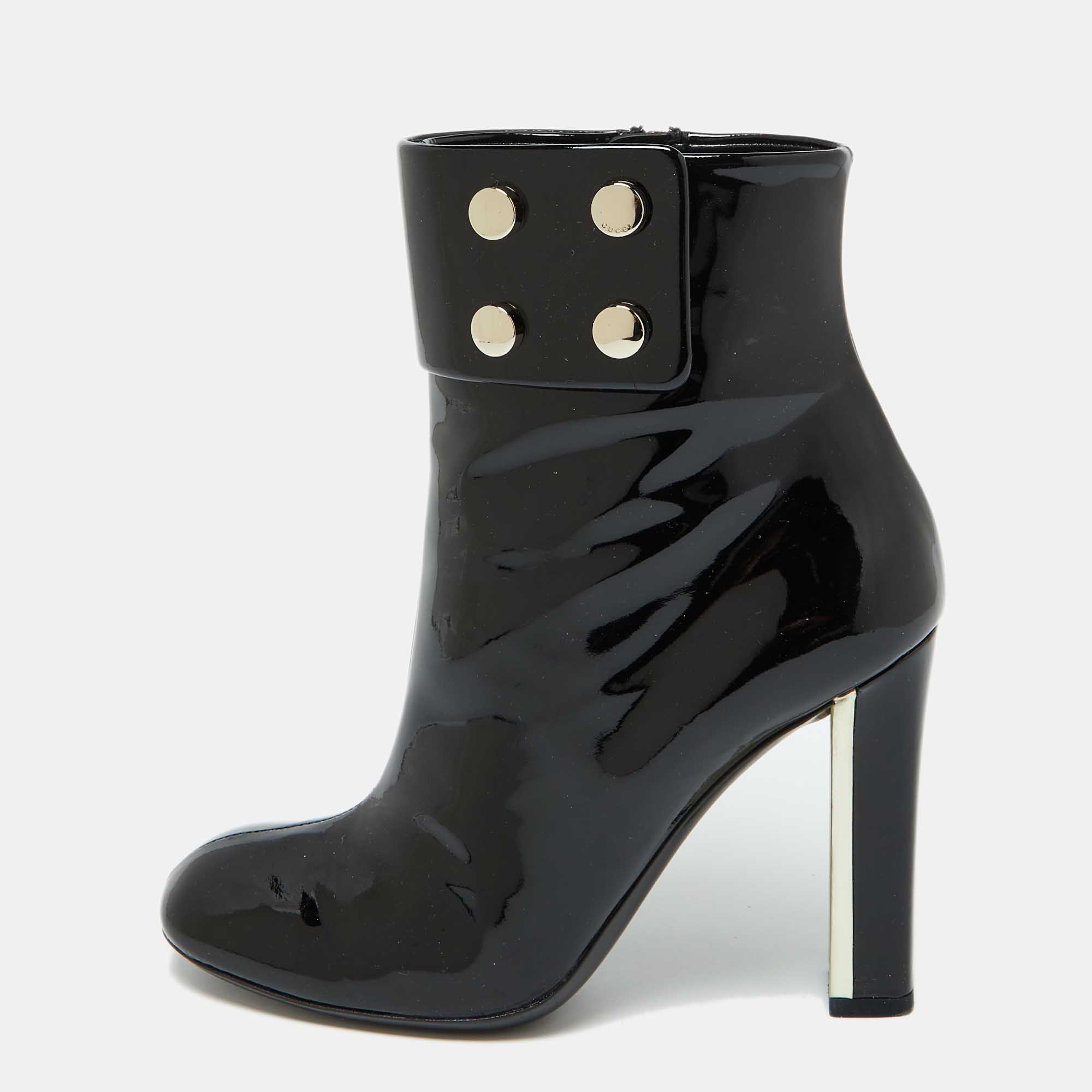 

Gucci Black Patent Leather Vernice Ankle Boots Size